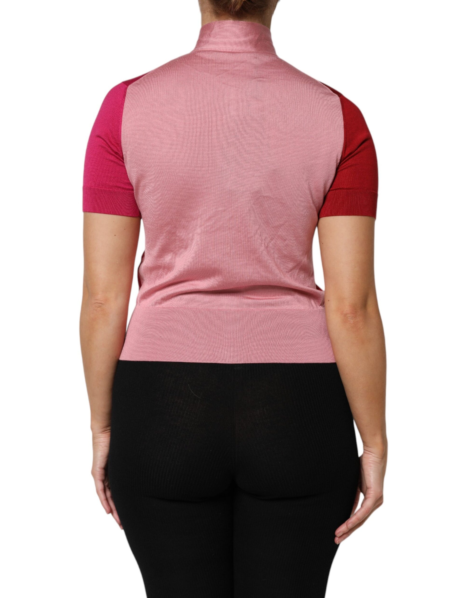Dolce & Gabbana Pink Short Sleeves Buttoned Ascot Collar Top