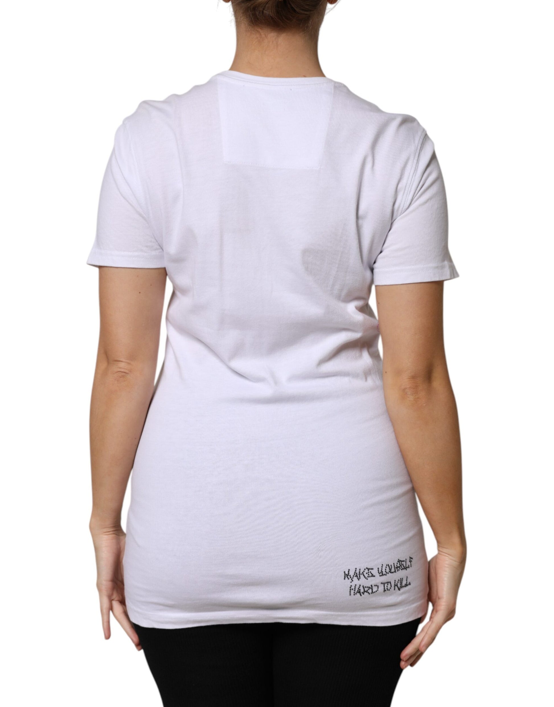 T-shirt Philipp Plein blanc à col rond orné et manches courtes