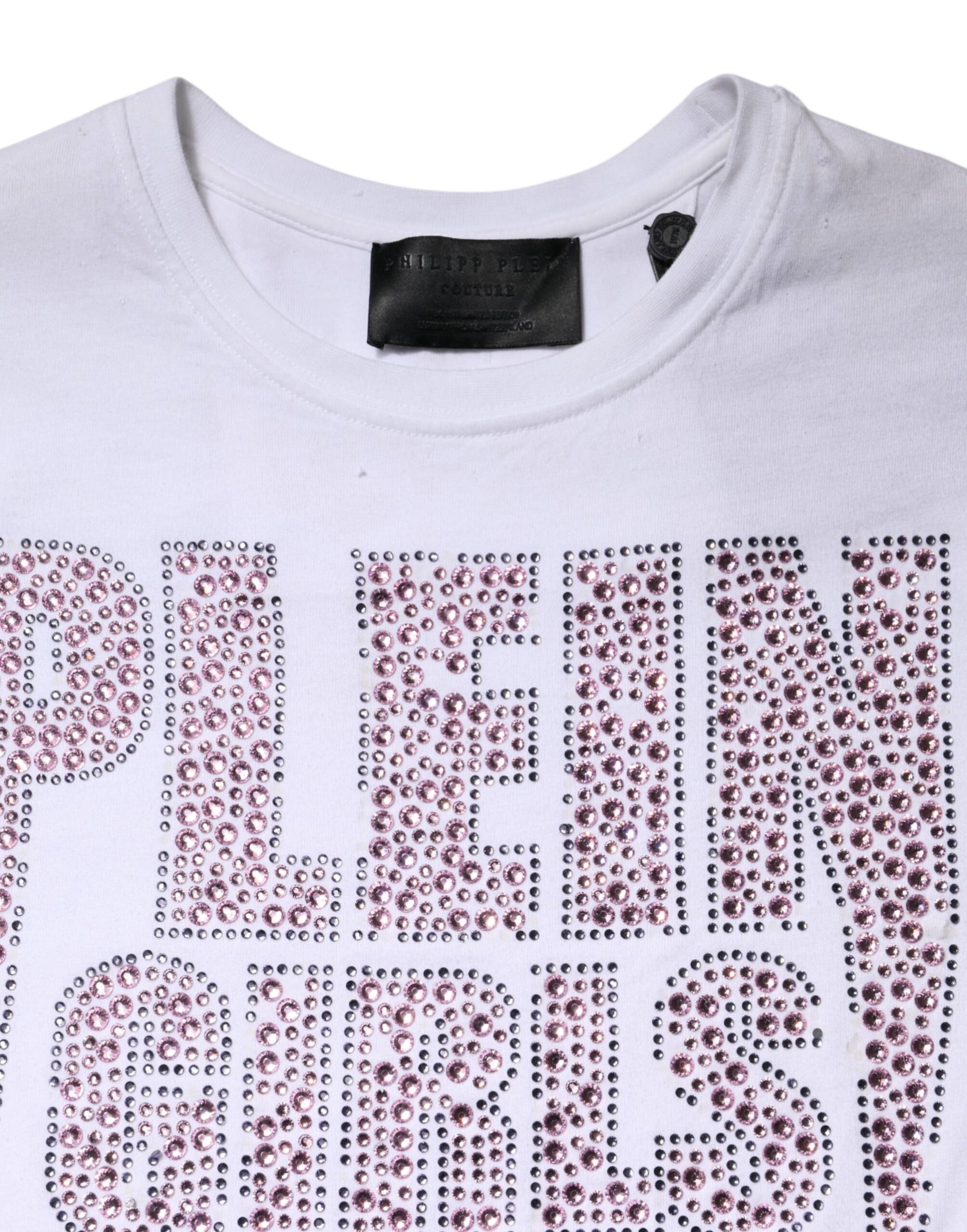 T-shirt Philipp Plein blanc à col rond orné et manches courtes
