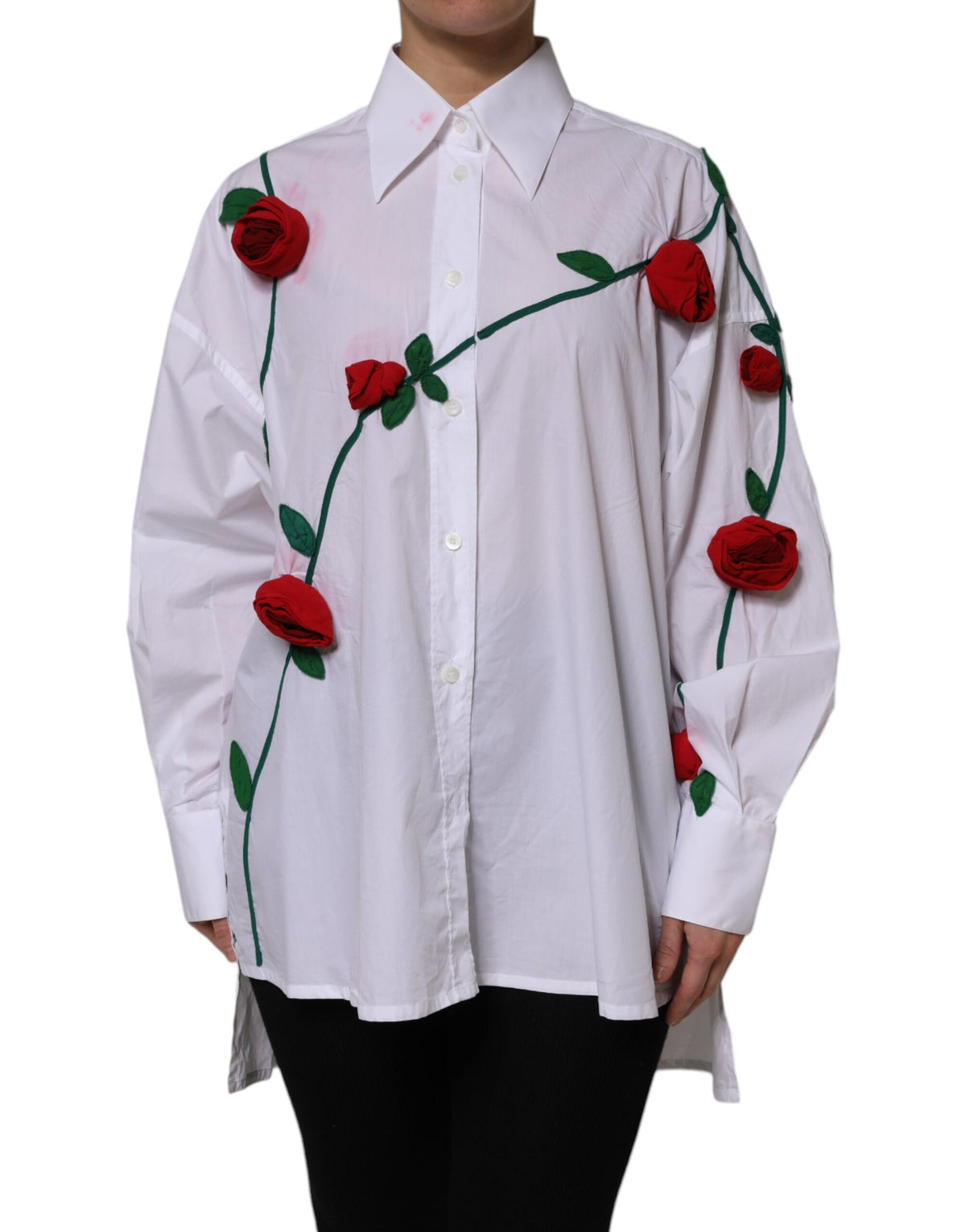 Haut chemise Dolce & Gabbana en coton blanc à appliqués floraux