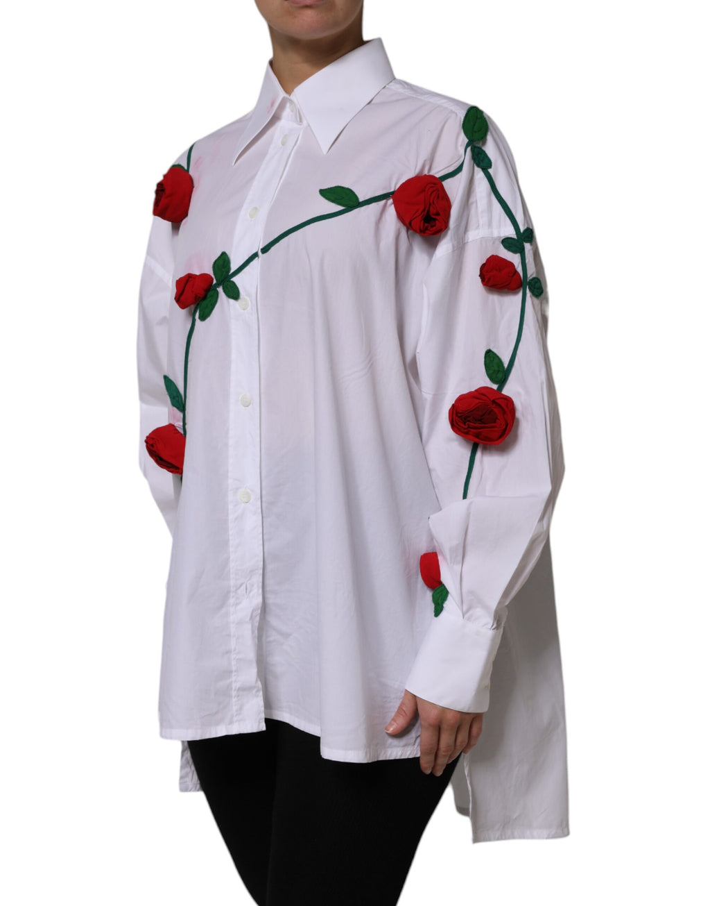 Haut chemise Dolce & Gabbana en coton blanc à appliqués floraux