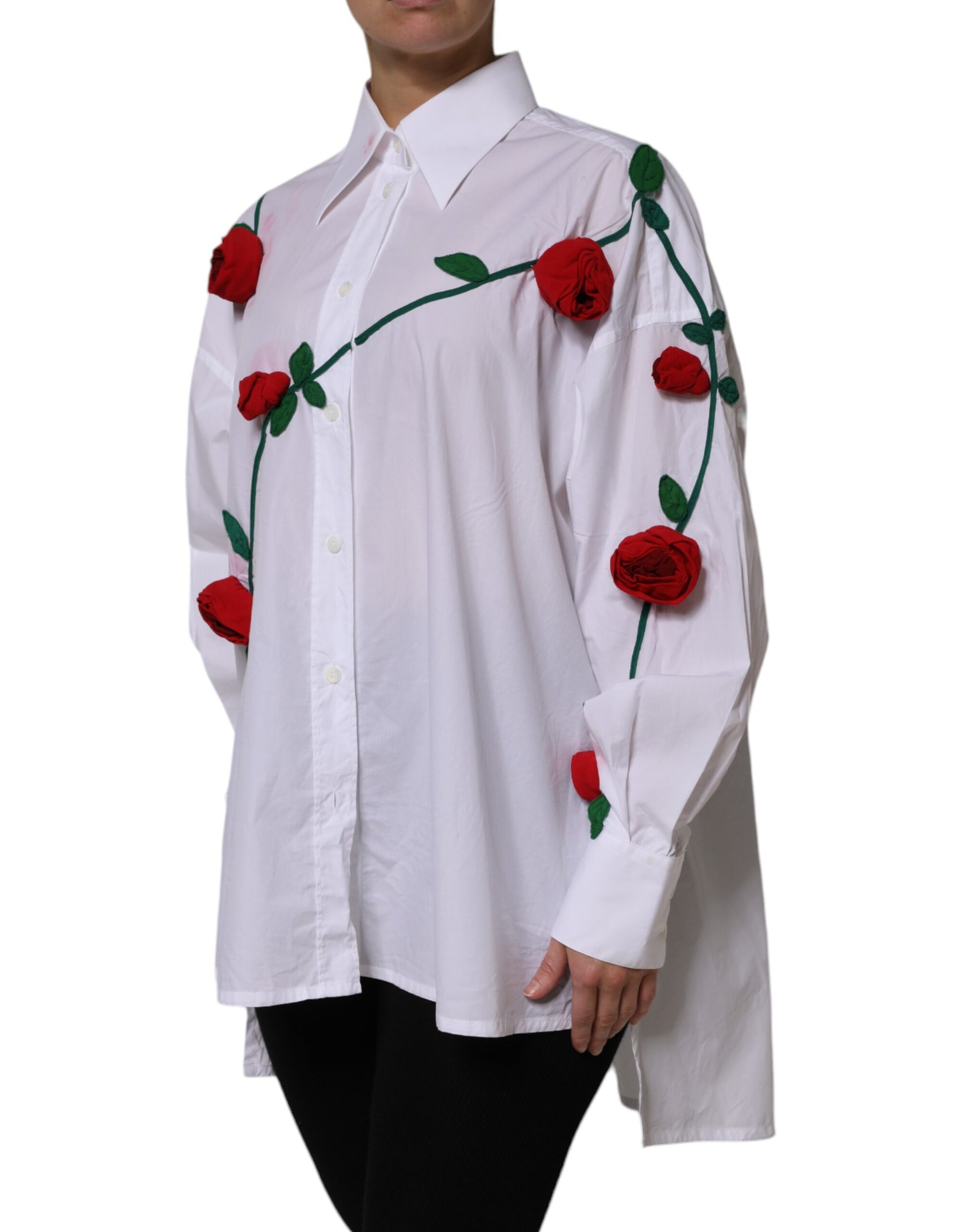 Haut chemise Dolce & Gabbana en coton blanc à appliqués floraux