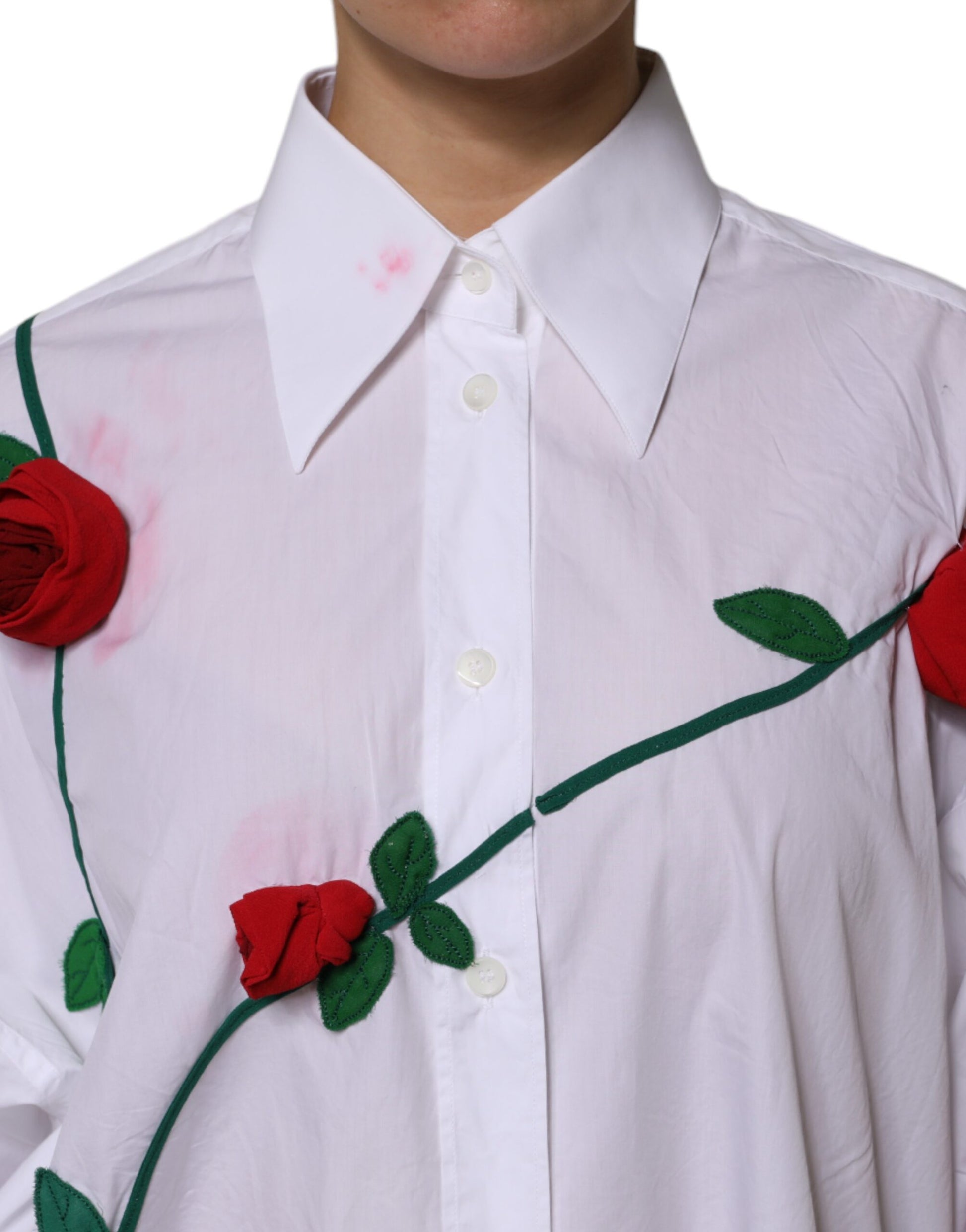 Haut chemise Dolce & Gabbana en coton blanc à appliqués floraux
