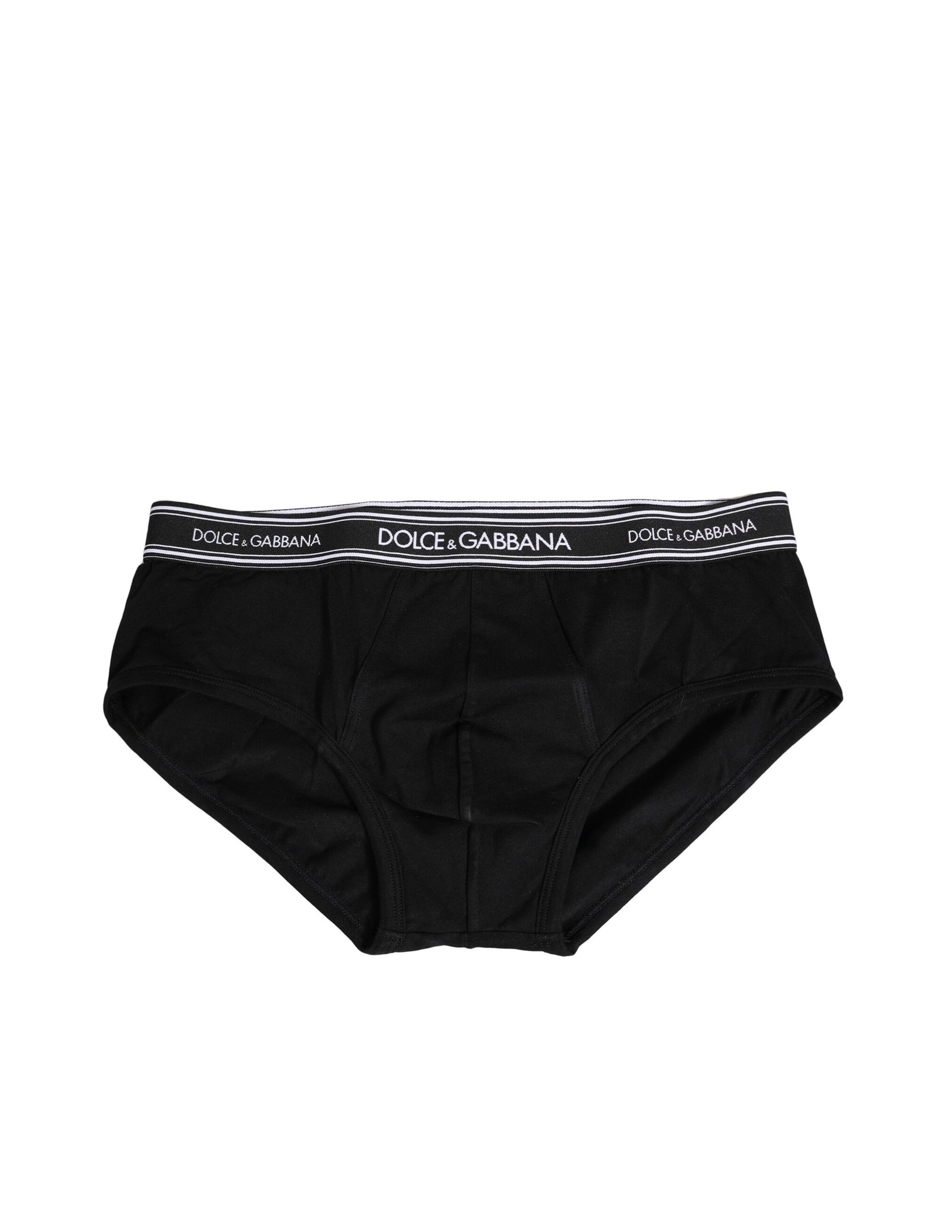 Slip Dolce & Gabbana en coton stretch noir imprimé logo