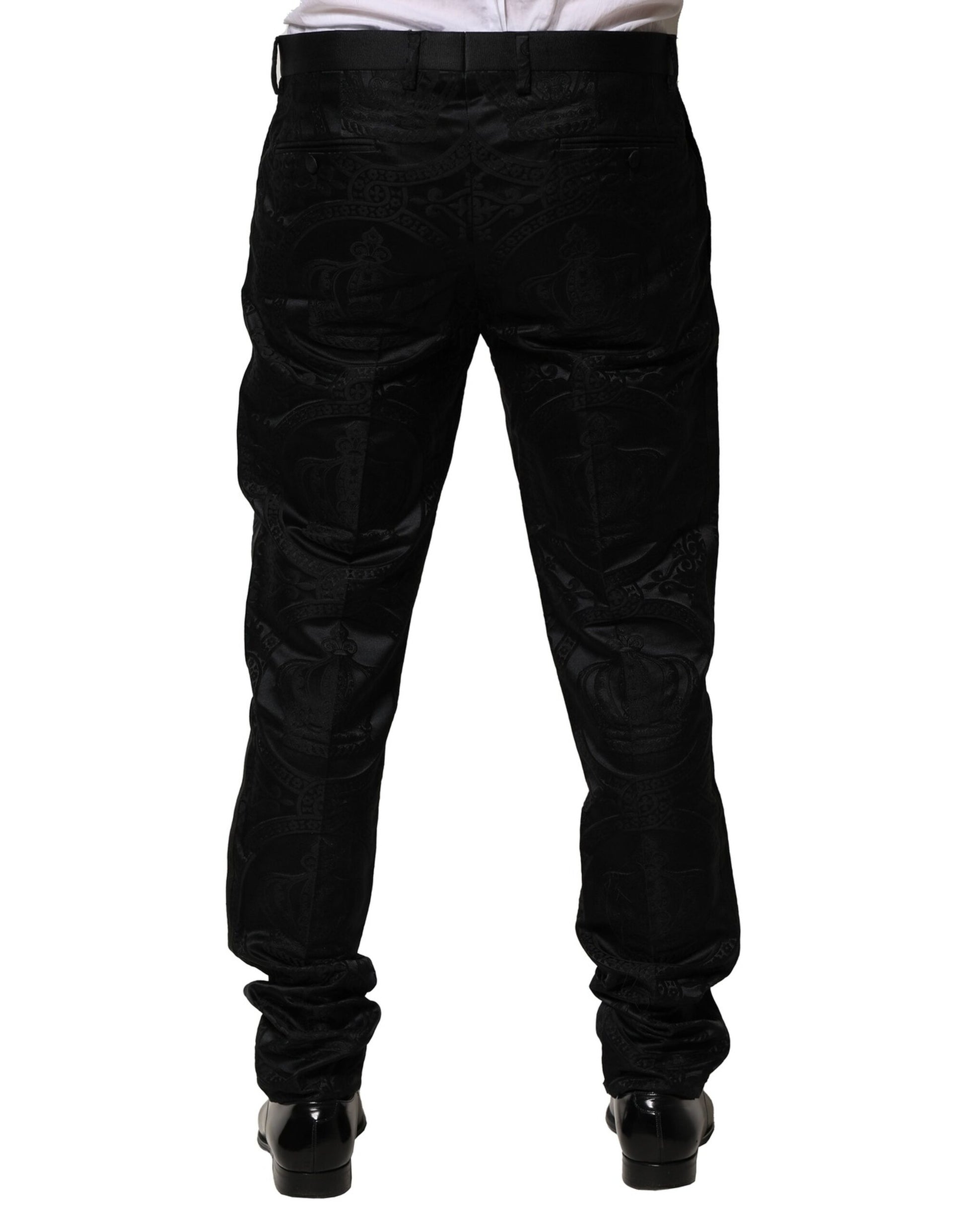 Pantalon habillé Dolce & Gabbana en coton noir avec motif couronne DG