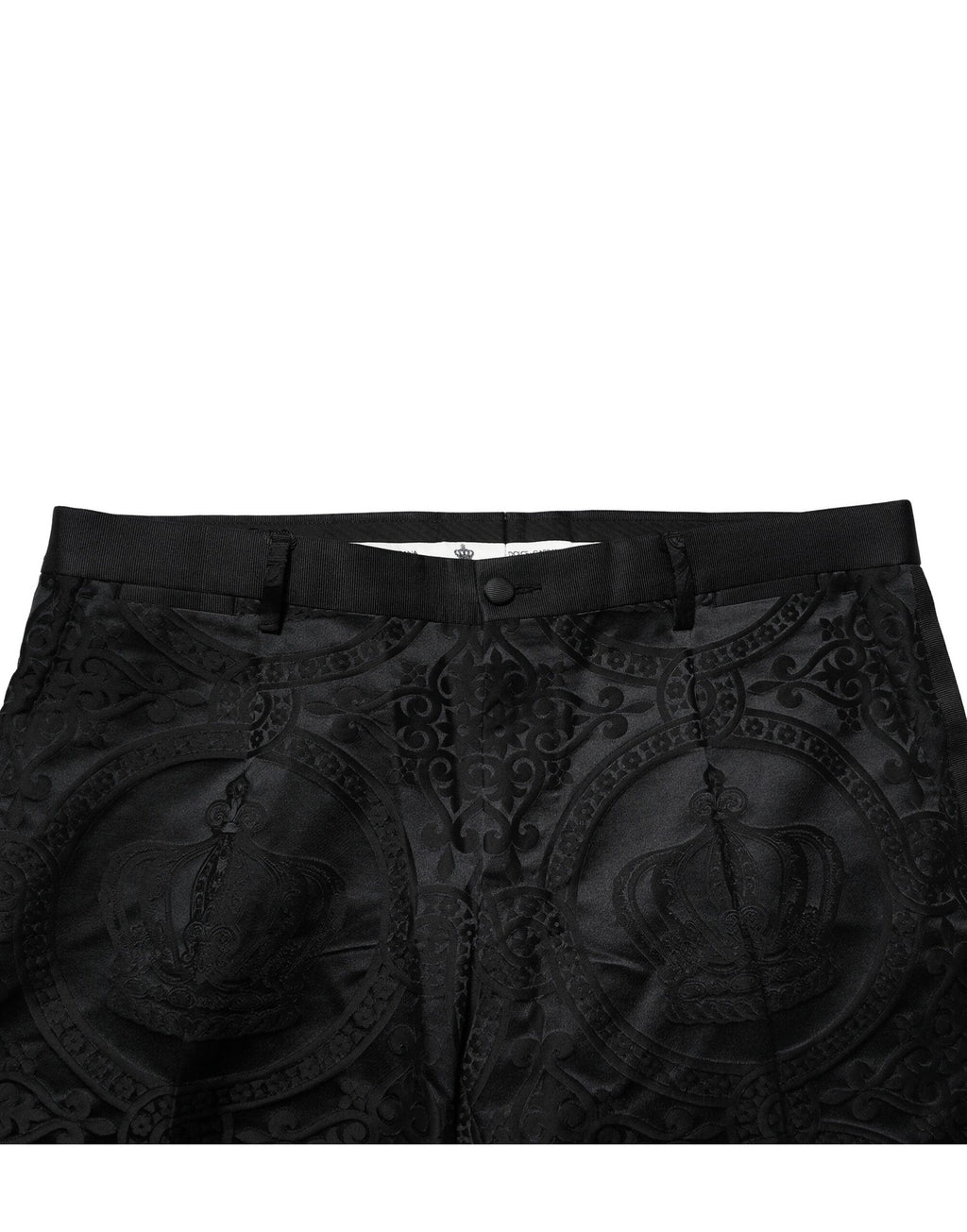 Pantalon habillé Dolce & Gabbana en coton noir avec motif couronne DG