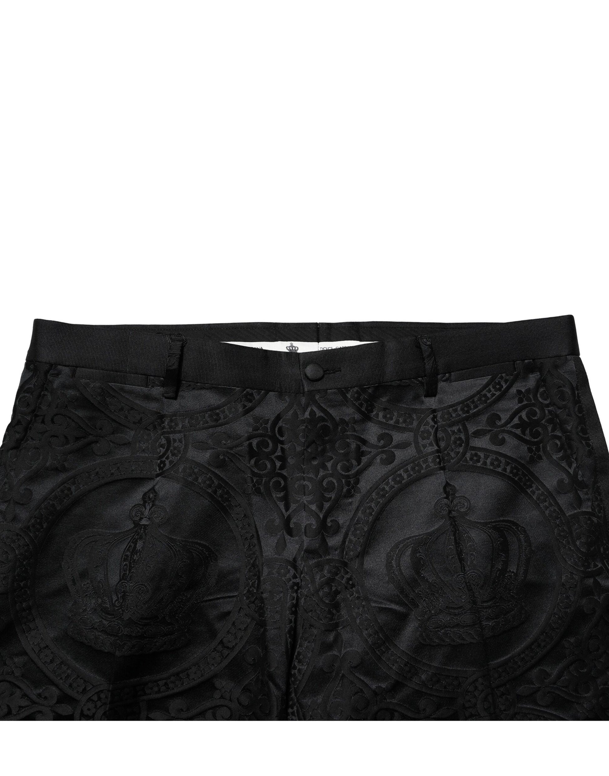 Pantalon habillé Dolce & Gabbana en coton noir avec motif couronne DG