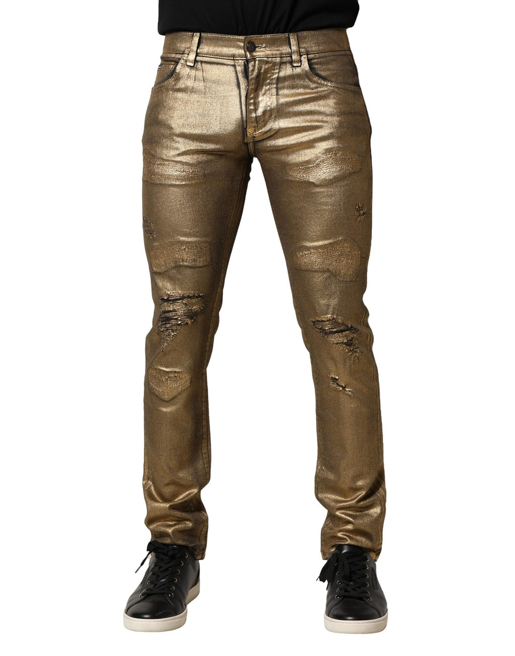 Jean slim déchiré en coton stretch Dolce & Gabbana Gold