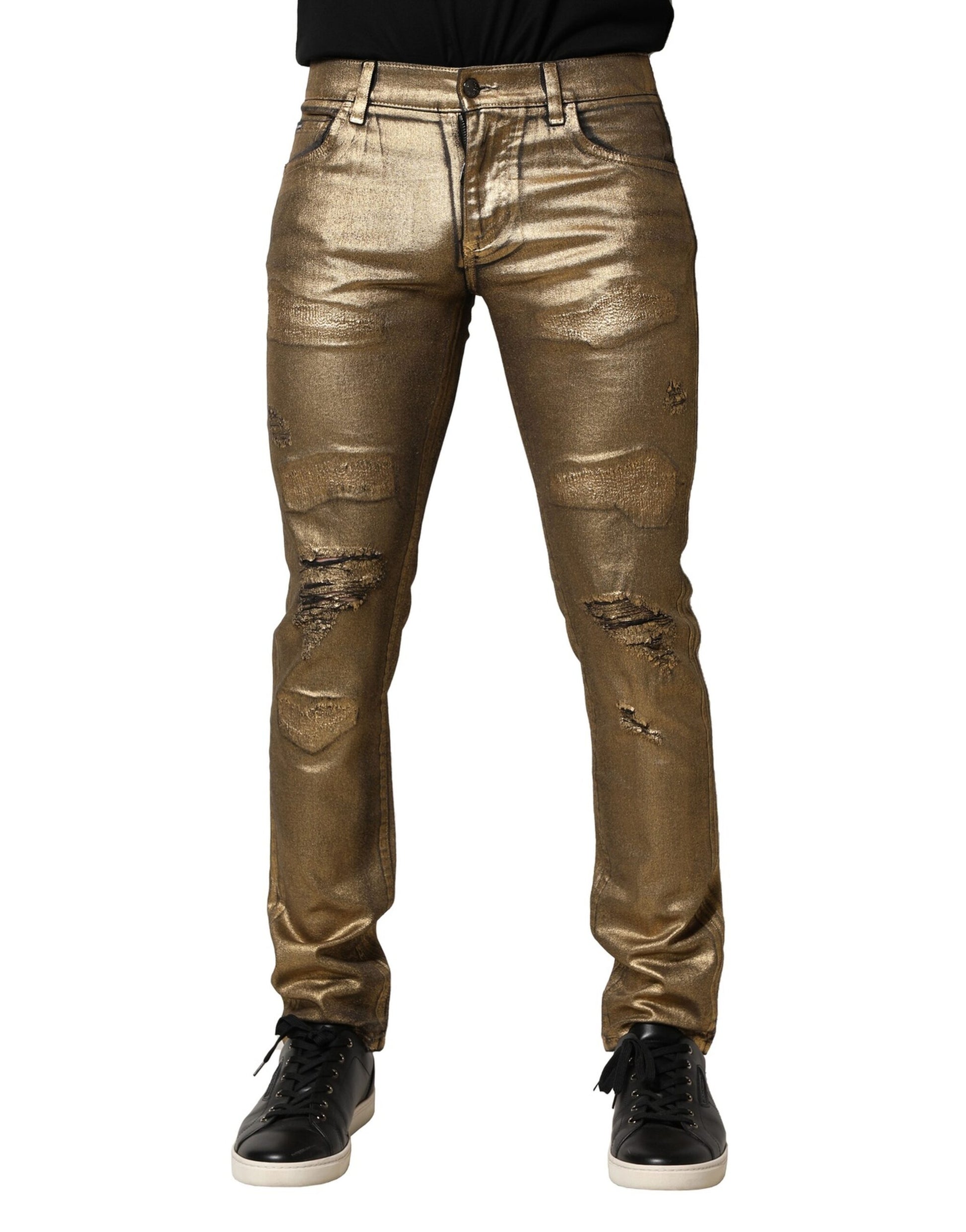 Jean slim déchiré en coton stretch Dolce & Gabbana Gold
