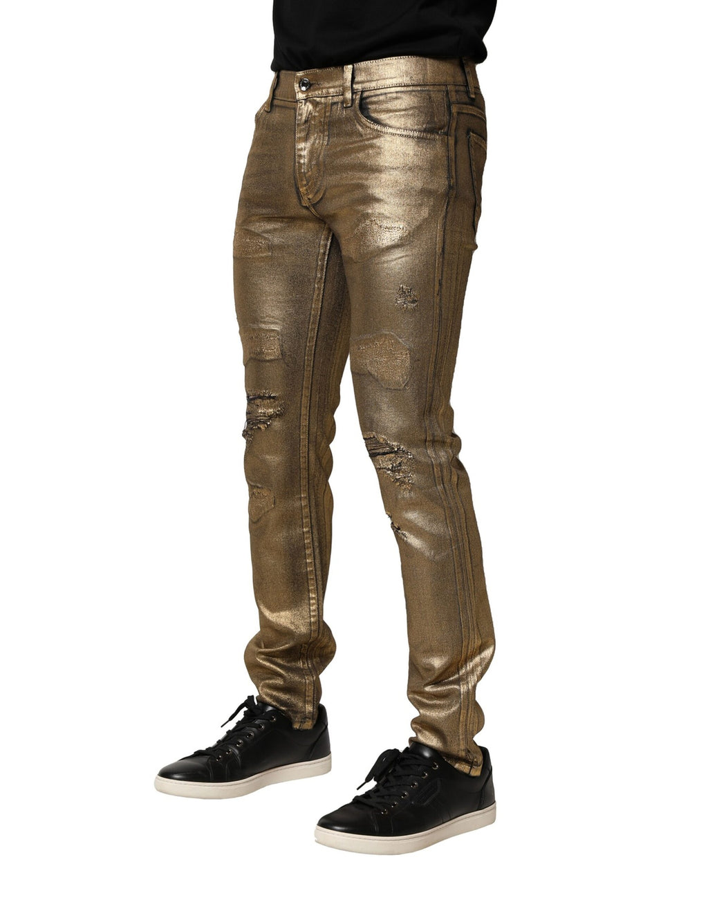 Jean slim déchiré en coton stretch Dolce & Gabbana Gold