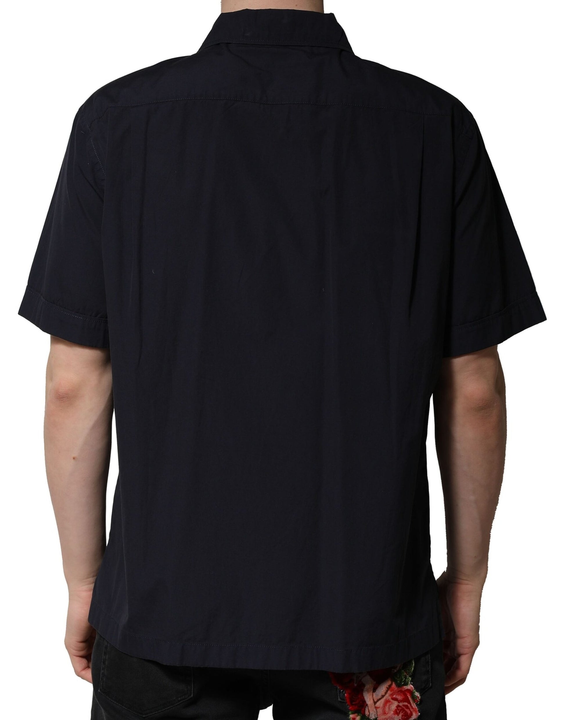 Dolce & Gabbana Dark Blue Cotton Short Sleeves Casual Shirt