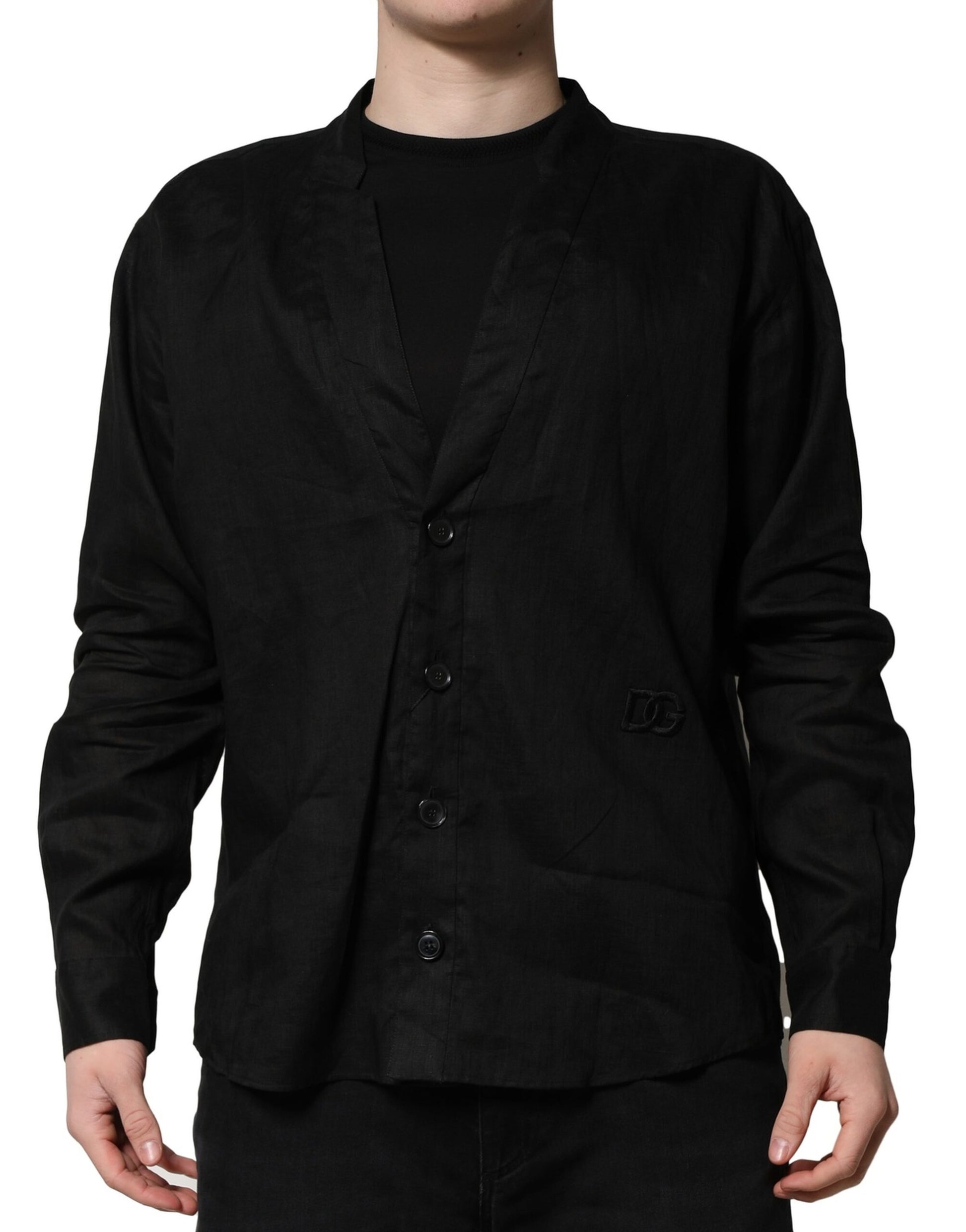 Chemise décontractée homme Dolce & Gabbana en lin noir à manches longues