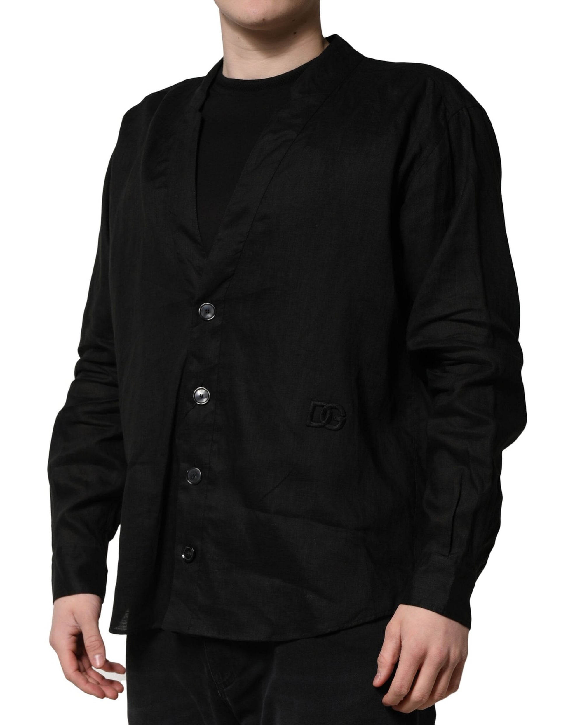 Chemise décontractée homme Dolce & Gabbana en lin noir à manches longues