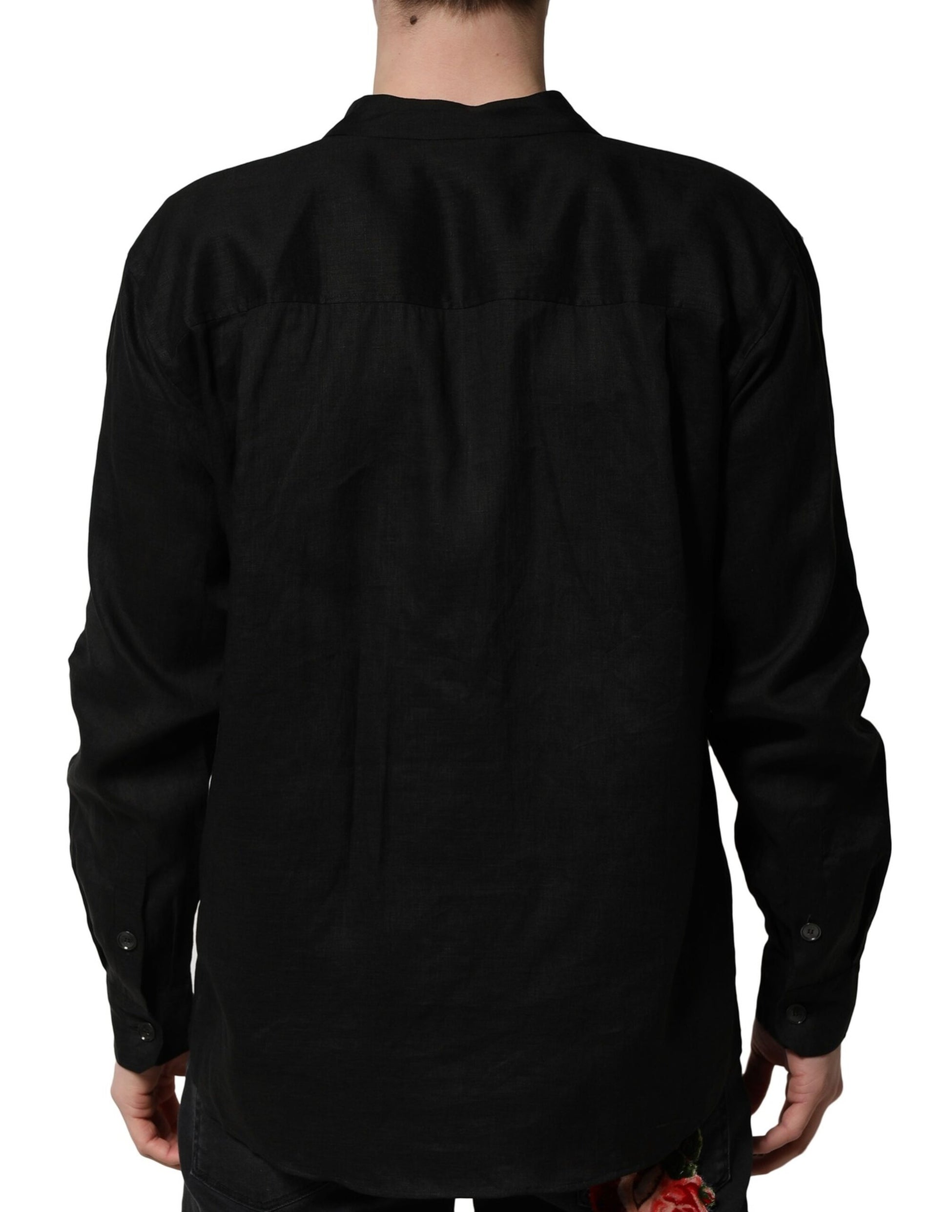 Chemise décontractée homme Dolce & Gabbana en lin noir à manches longues
