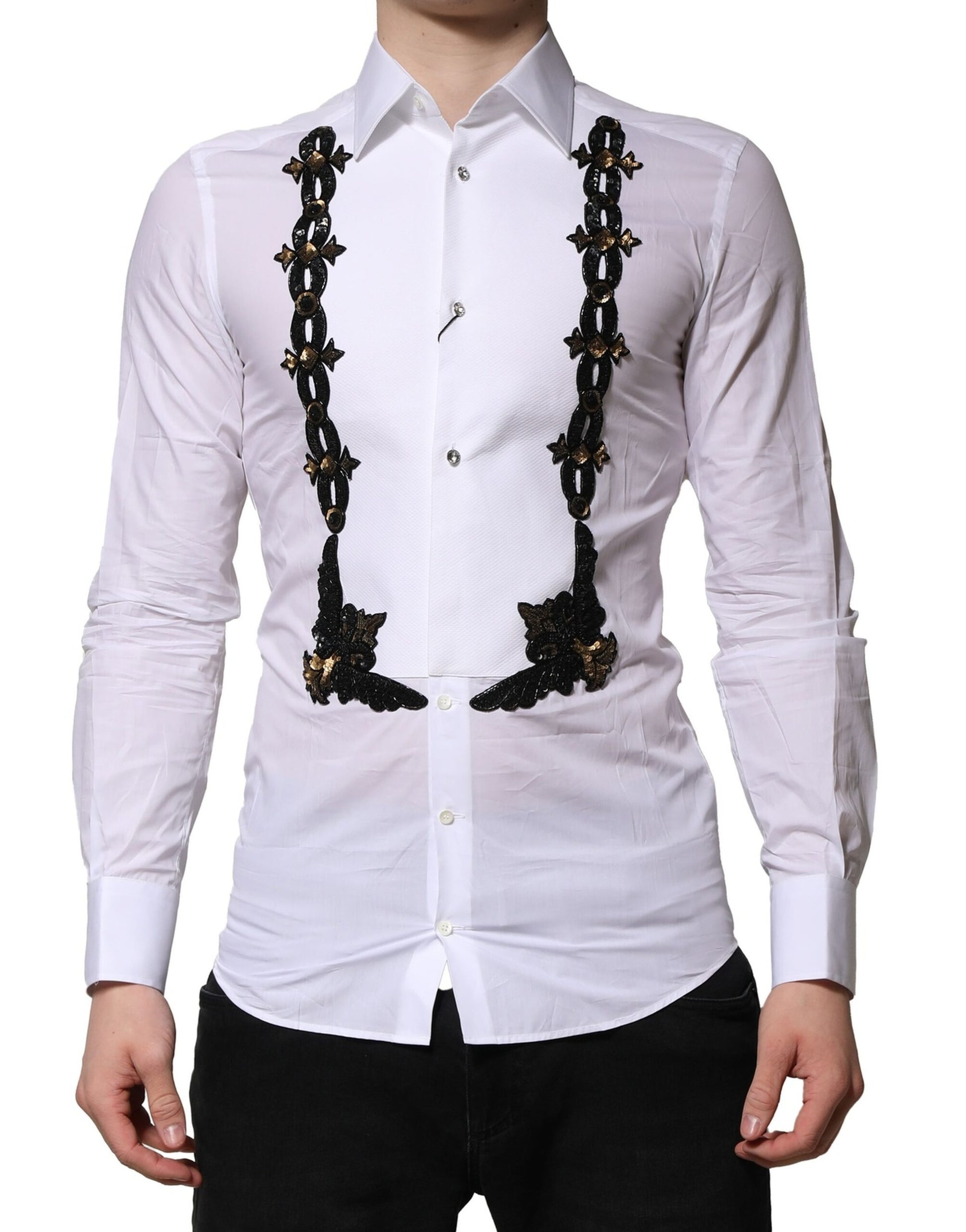 Chemise habillée Dolce & Gabbana blanche ornée d'embellissements pour homme