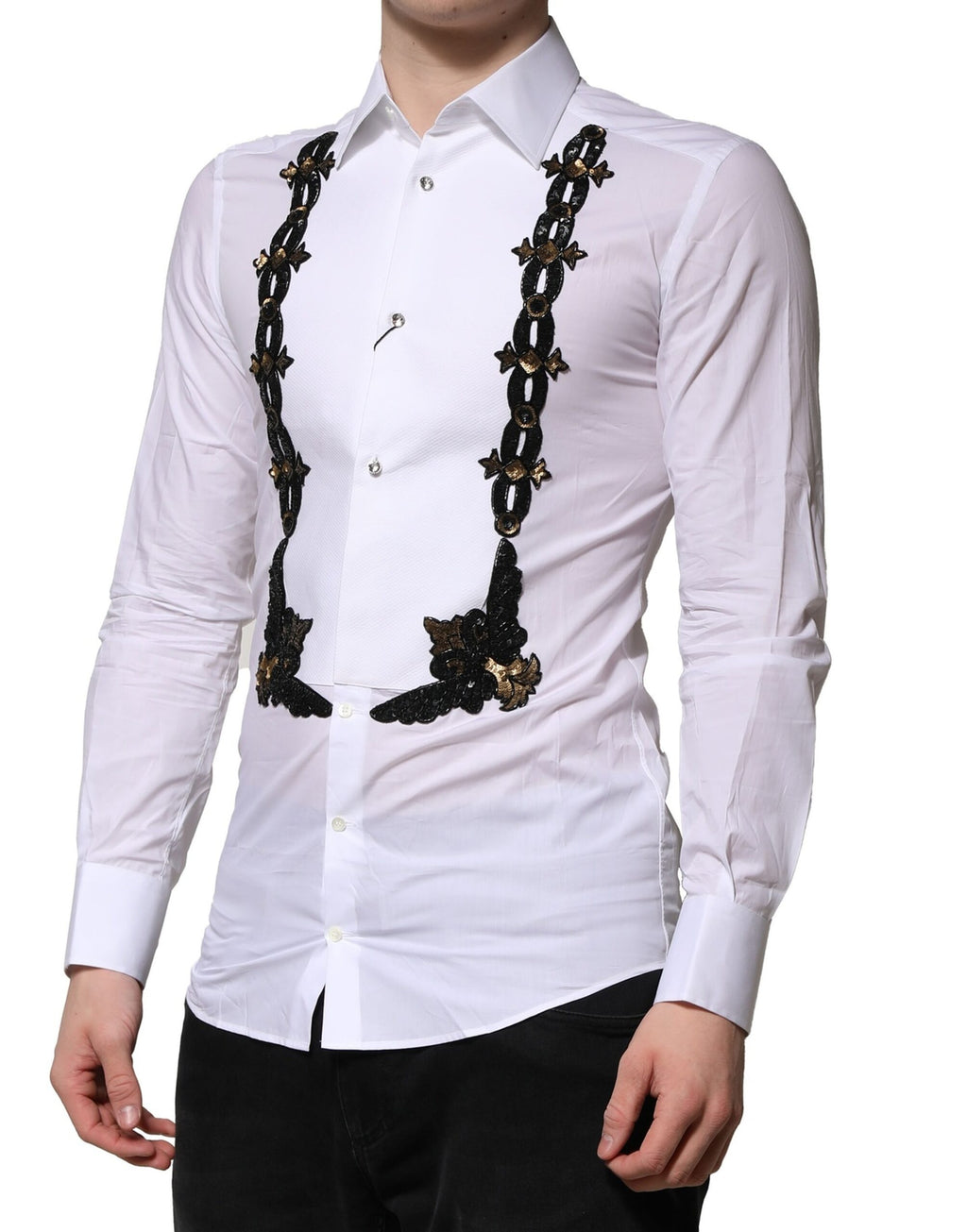 Chemise habillée Dolce & Gabbana blanche ornée d'embellissements pour homme