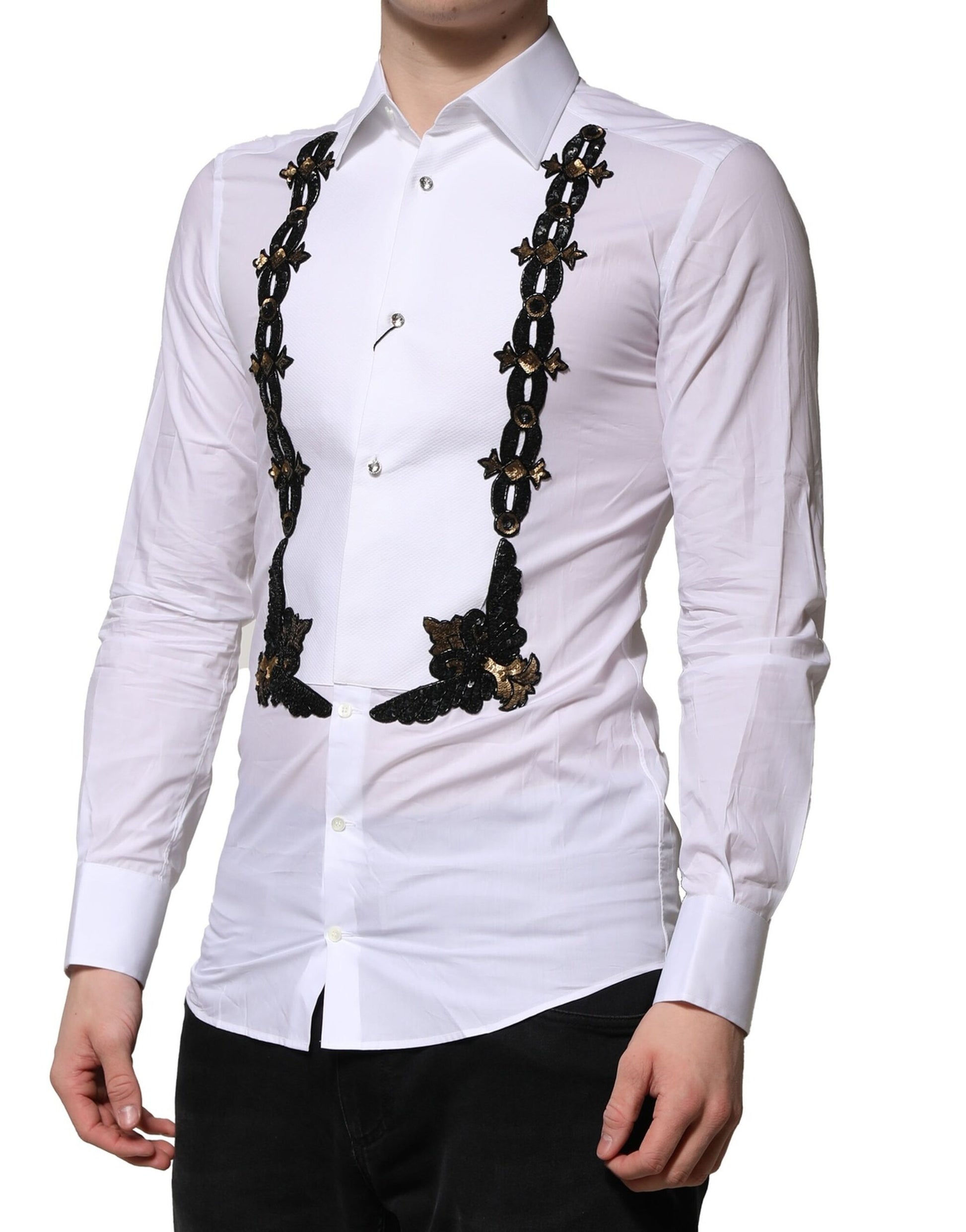 Chemise habillée Dolce & Gabbana blanche ornée d'embellissements pour homme