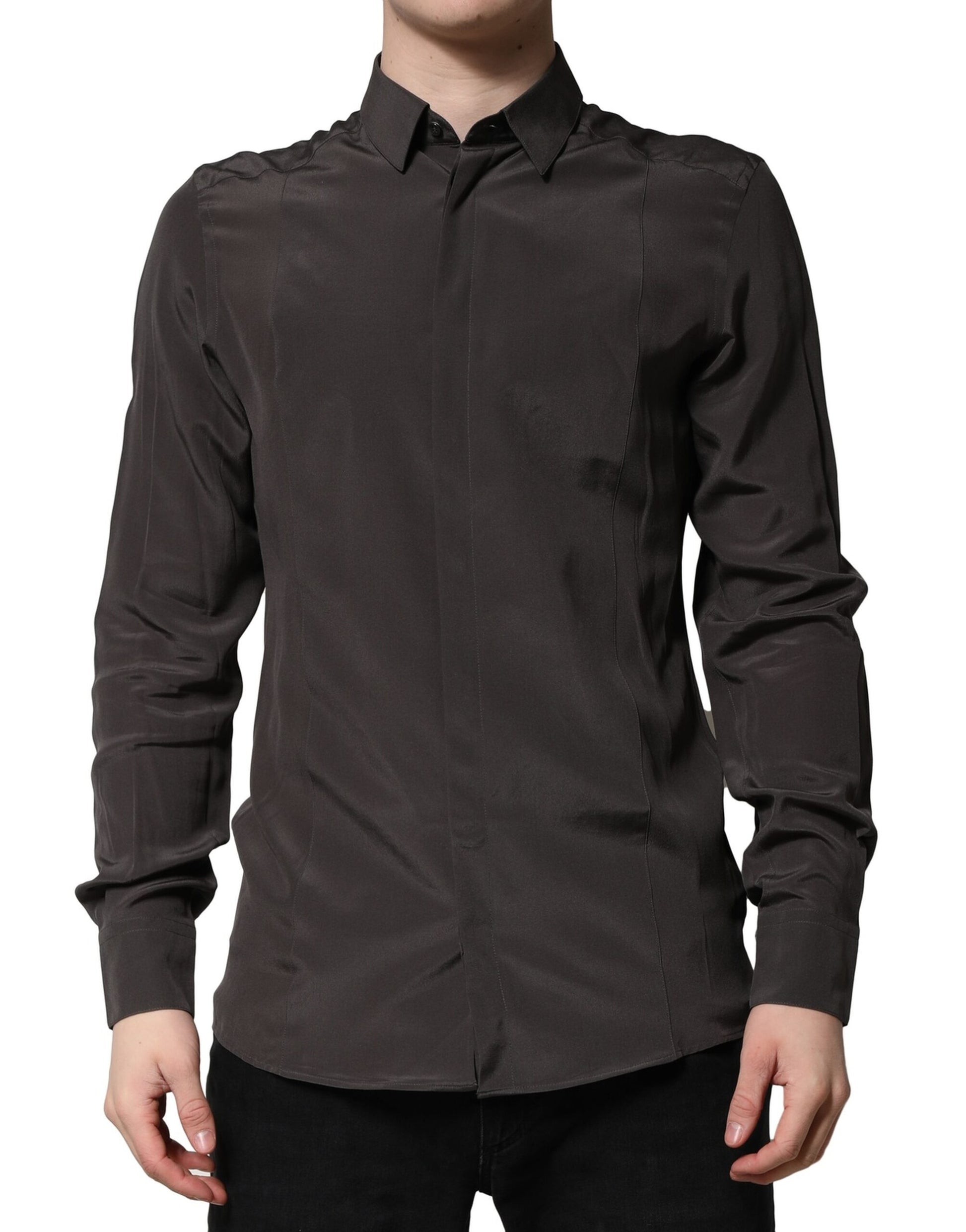 Chemise habillée Dolce & Gabbana en soie marron foncé GOLD pour homme