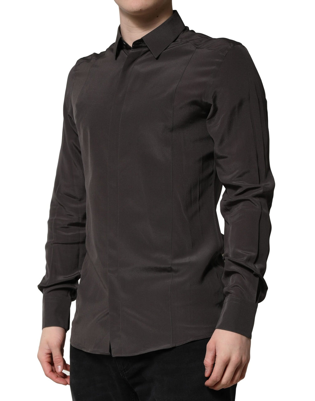 Chemise habillée Dolce & Gabbana en soie marron foncé GOLD pour homme