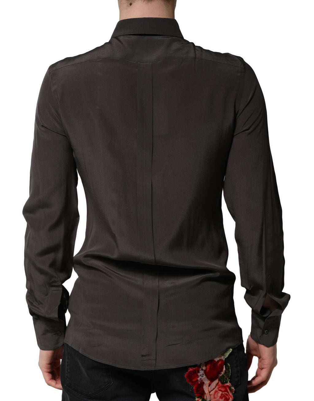 Chemise habillée Dolce & Gabbana en soie marron foncé GOLD pour homme