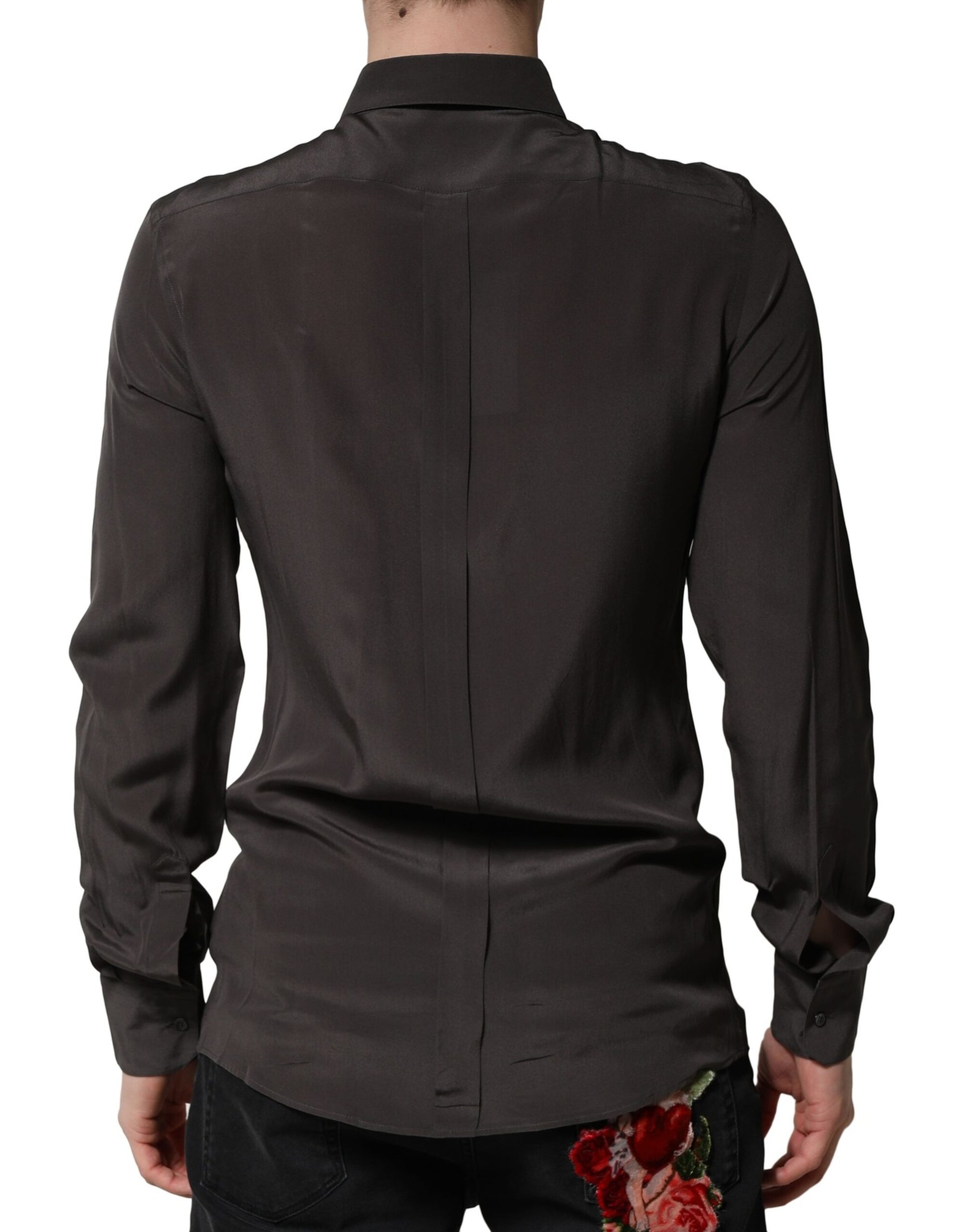 Chemise habillée Dolce & Gabbana en soie marron foncé GOLD pour homme