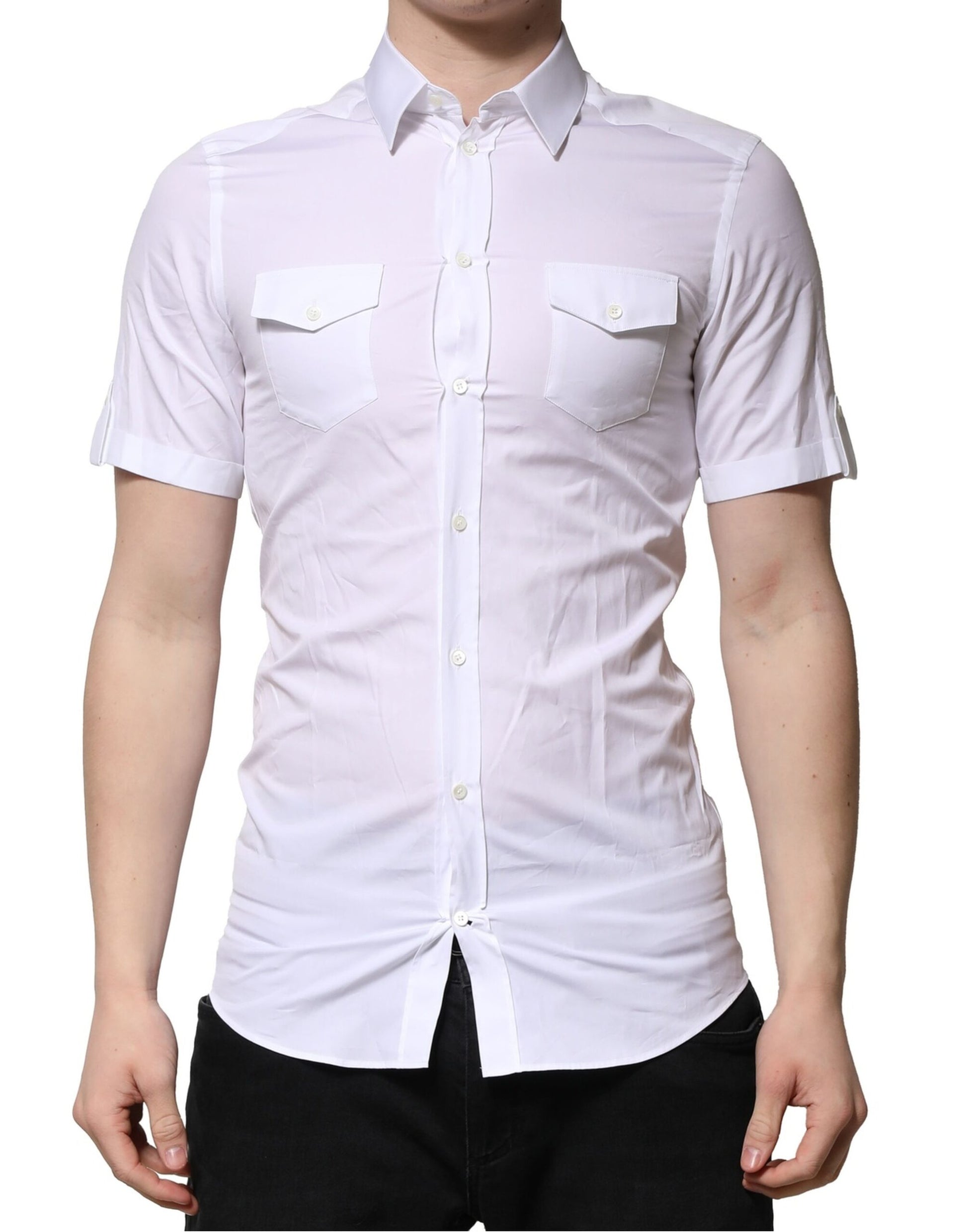 Chemise décontractée DOLCE & GABBANA manches courtes en coton blanc