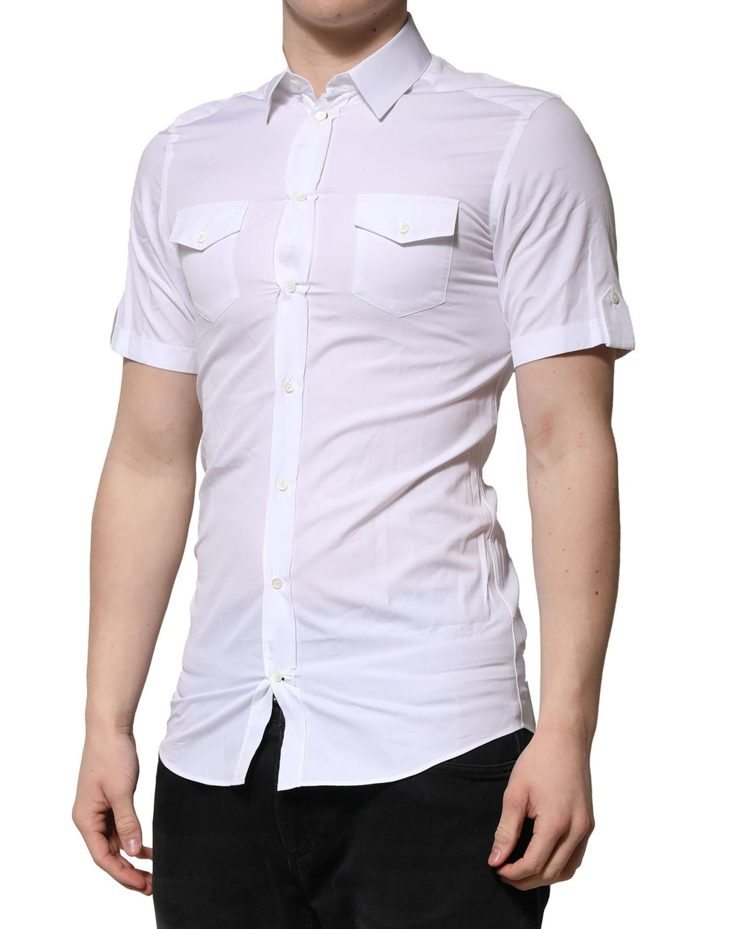 Chemise décontractée DOLCE & GABBANA manches courtes en coton blanc