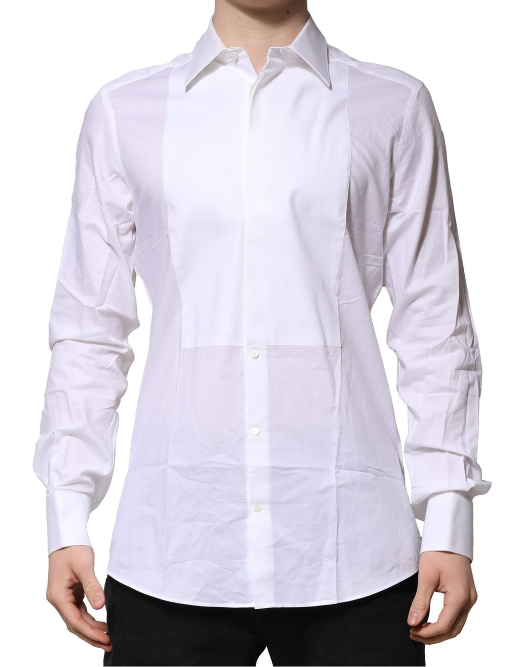 Chemise Homme Coton Popeline Blanche à Plastron Doré Dolce & Gabbana