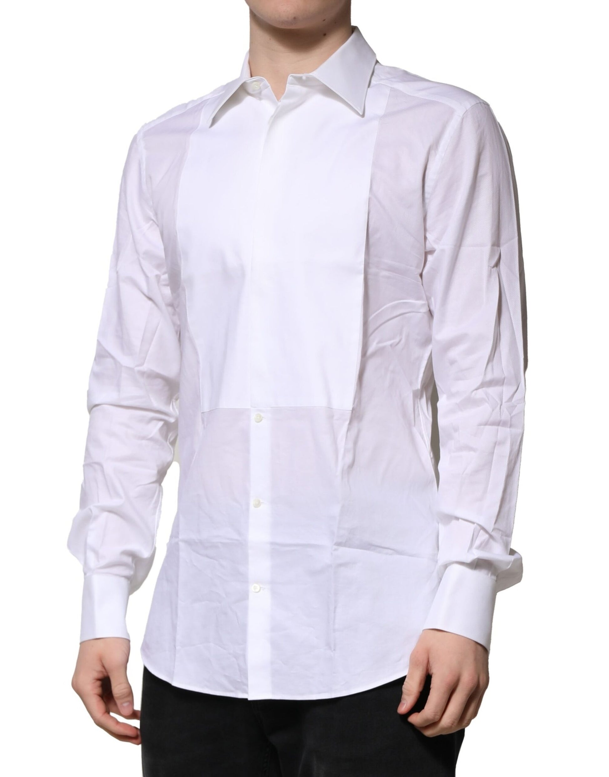 Chemise Homme Coton Popeline Blanche à Plastron Doré Dolce & Gabbana