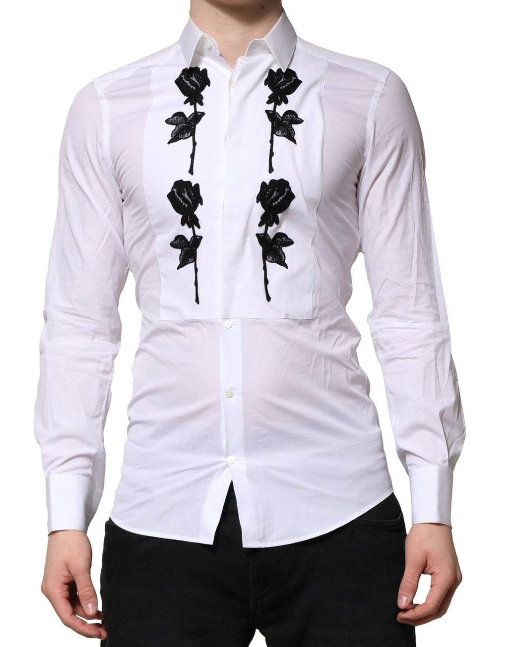 Chemise homme de cérémonie Dolce & Gabbana GOLD broderie florale blanche