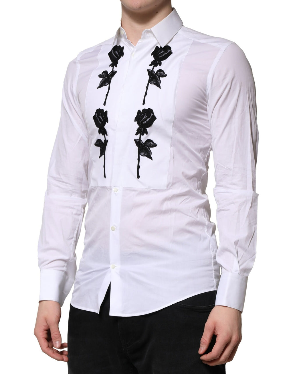 Chemise homme de cérémonie Dolce & Gabbana GOLD broderie florale blanche
