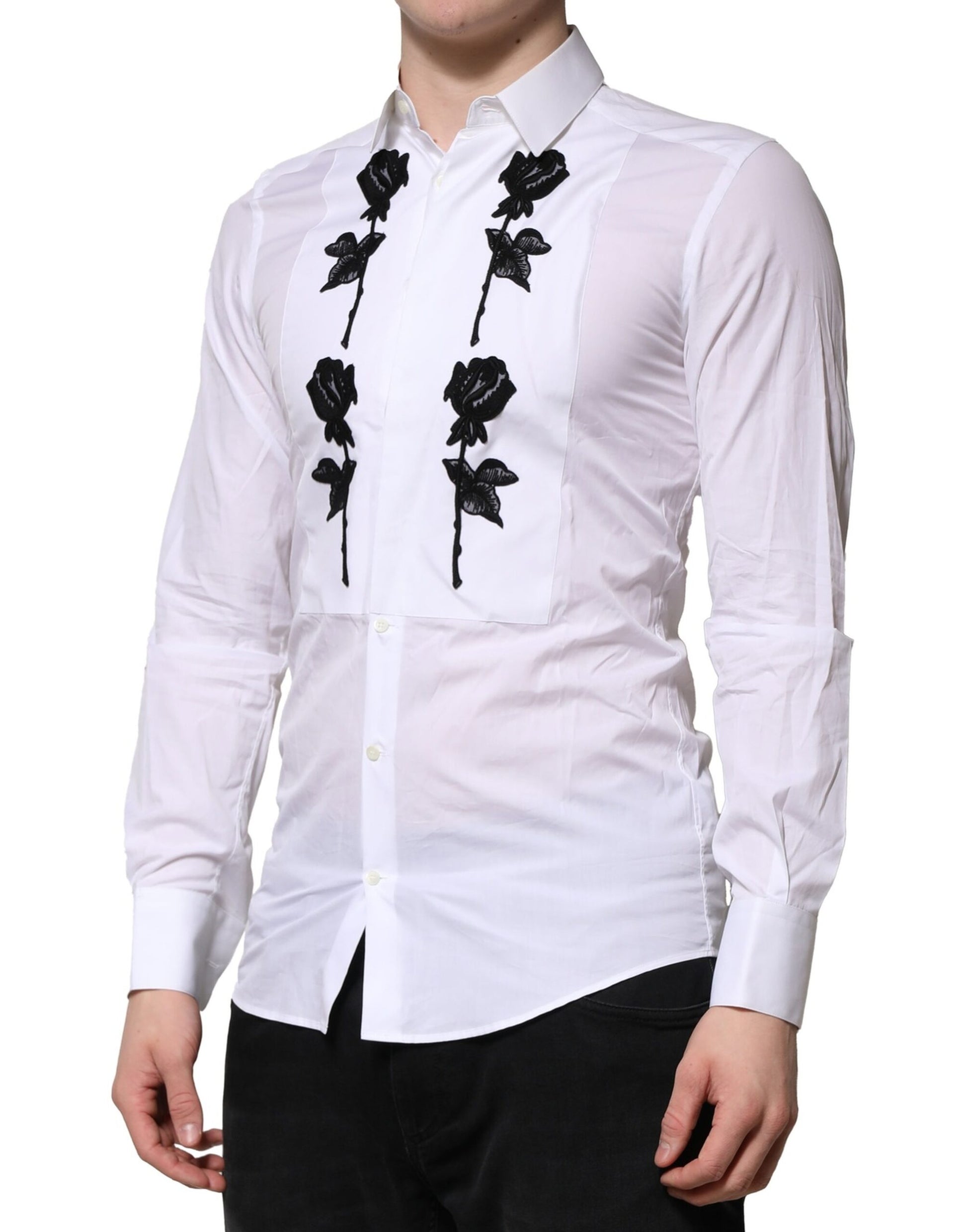 Chemise homme de cérémonie Dolce & Gabbana GOLD broderie florale blanche