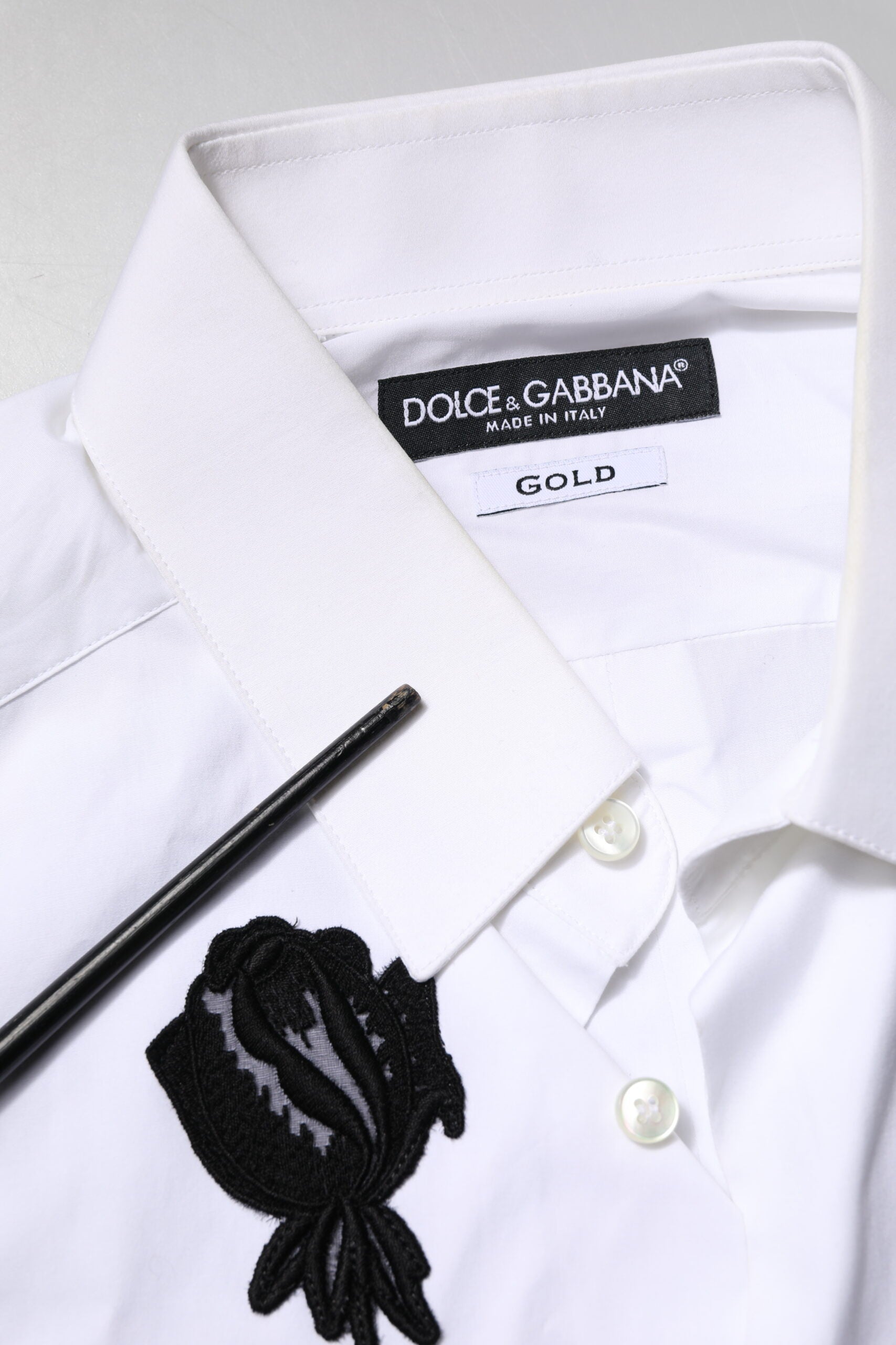 Chemise homme de cérémonie Dolce & Gabbana GOLD broderie florale blanche