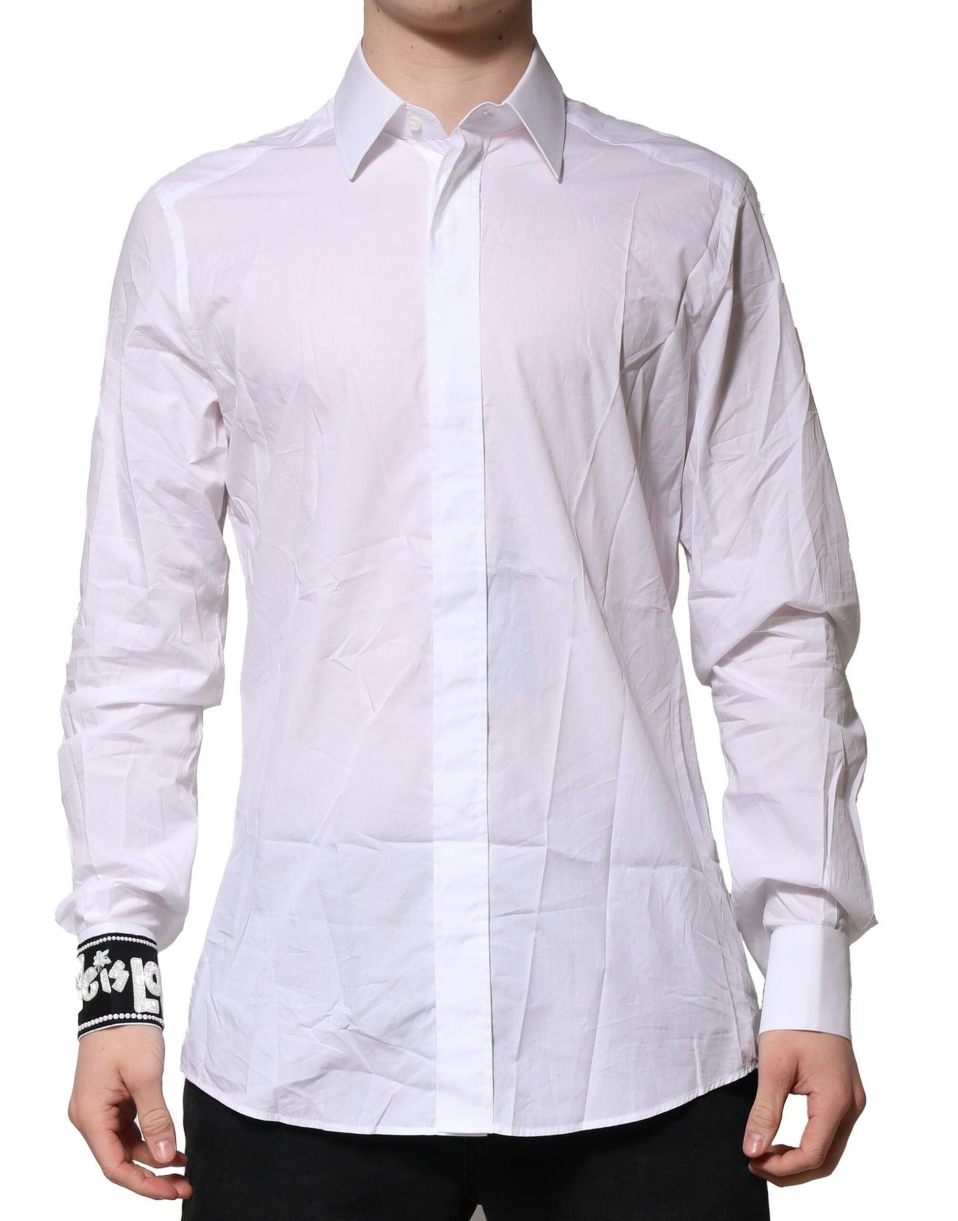 Chemise Habillée Manches Longues Dolce & Gabbana GOLD en Coton Blanc