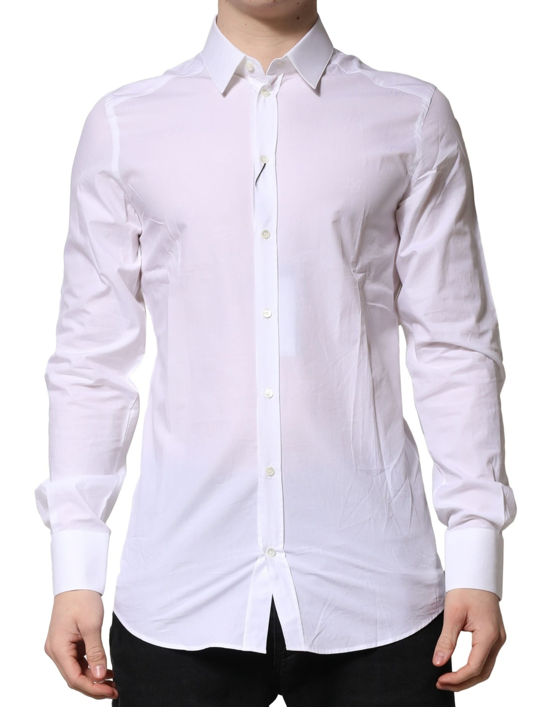 Chemise Habillée Manches Longues Dolce & Gabbana GOLD en Coton Blanc