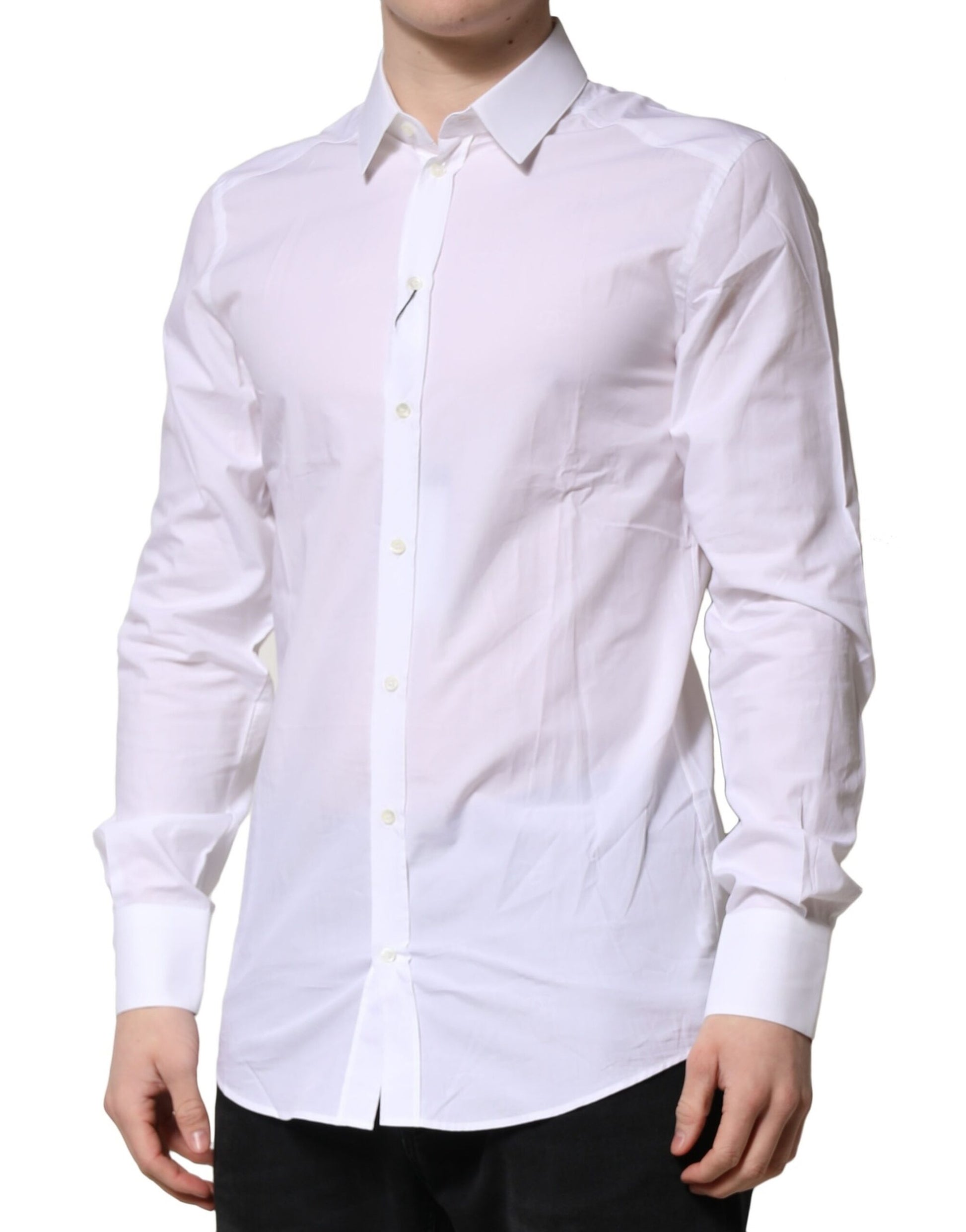 Chemise Habillée Manches Longues Dolce & Gabbana GOLD en Coton Blanc