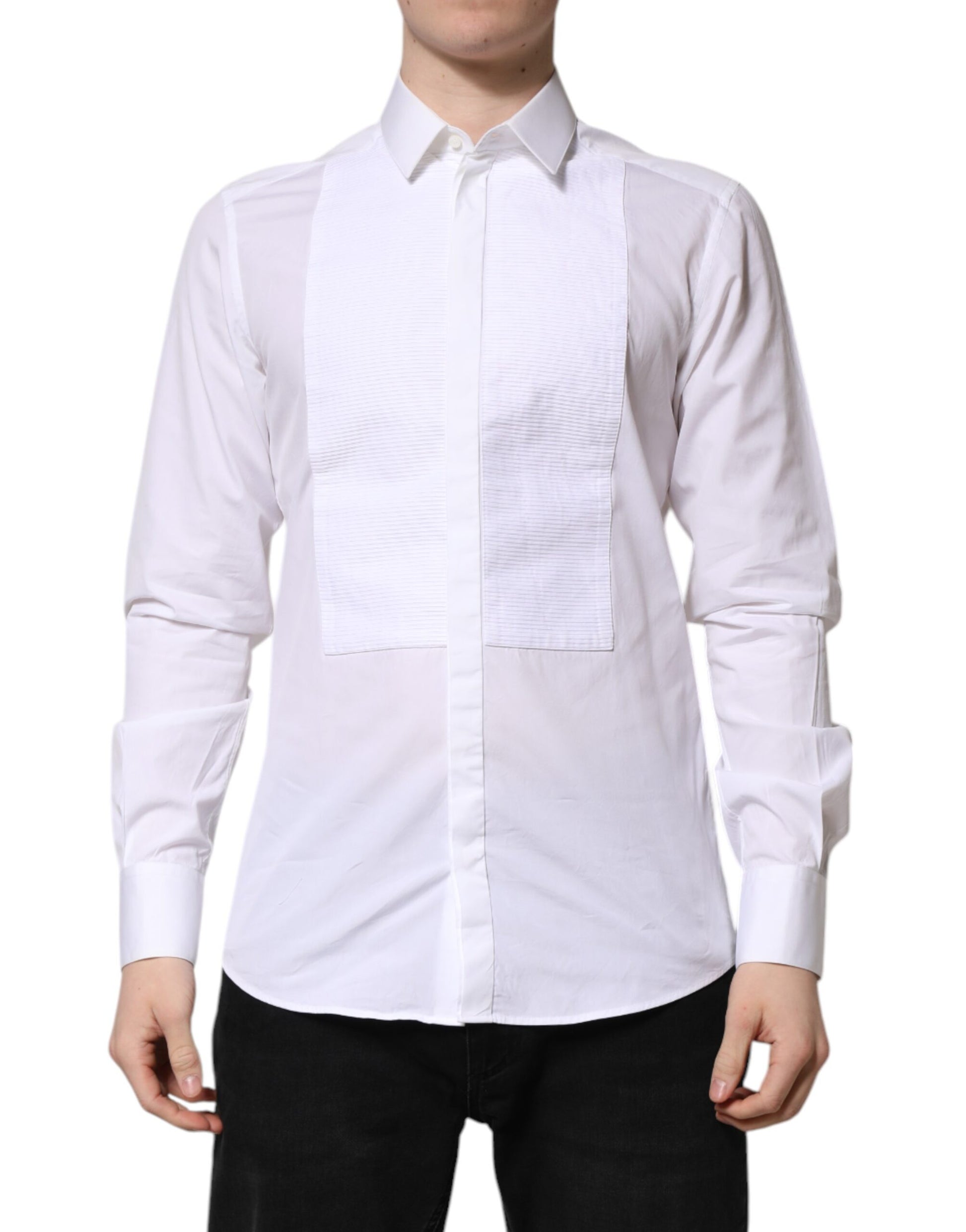 Chemise habillée en coton Dolce & Gabbana GOLD blanche avec plastron