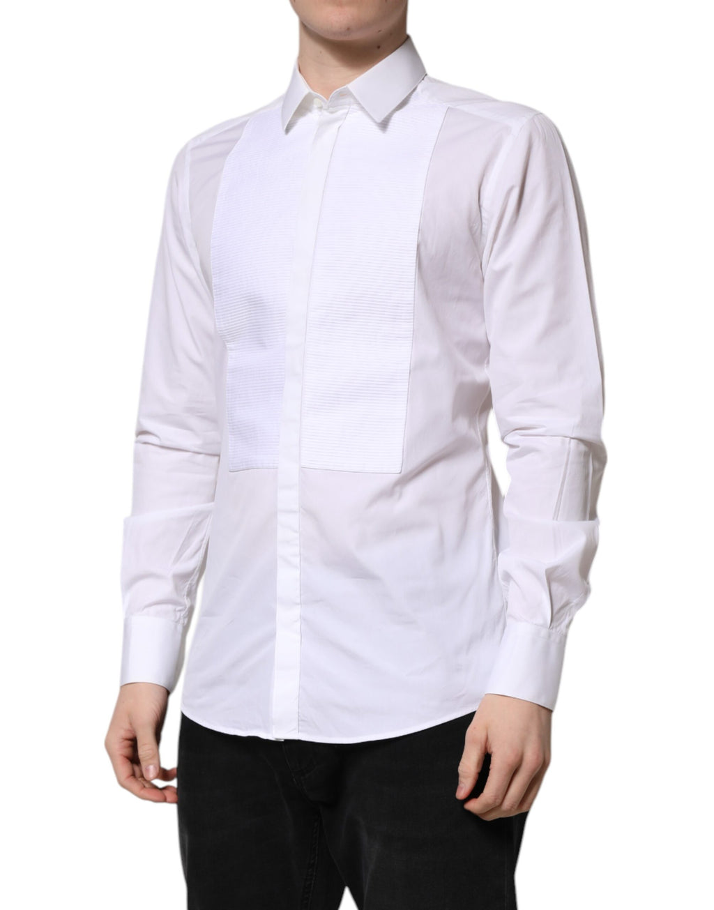 Chemise habillée en coton Dolce & Gabbana GOLD blanche avec plastron