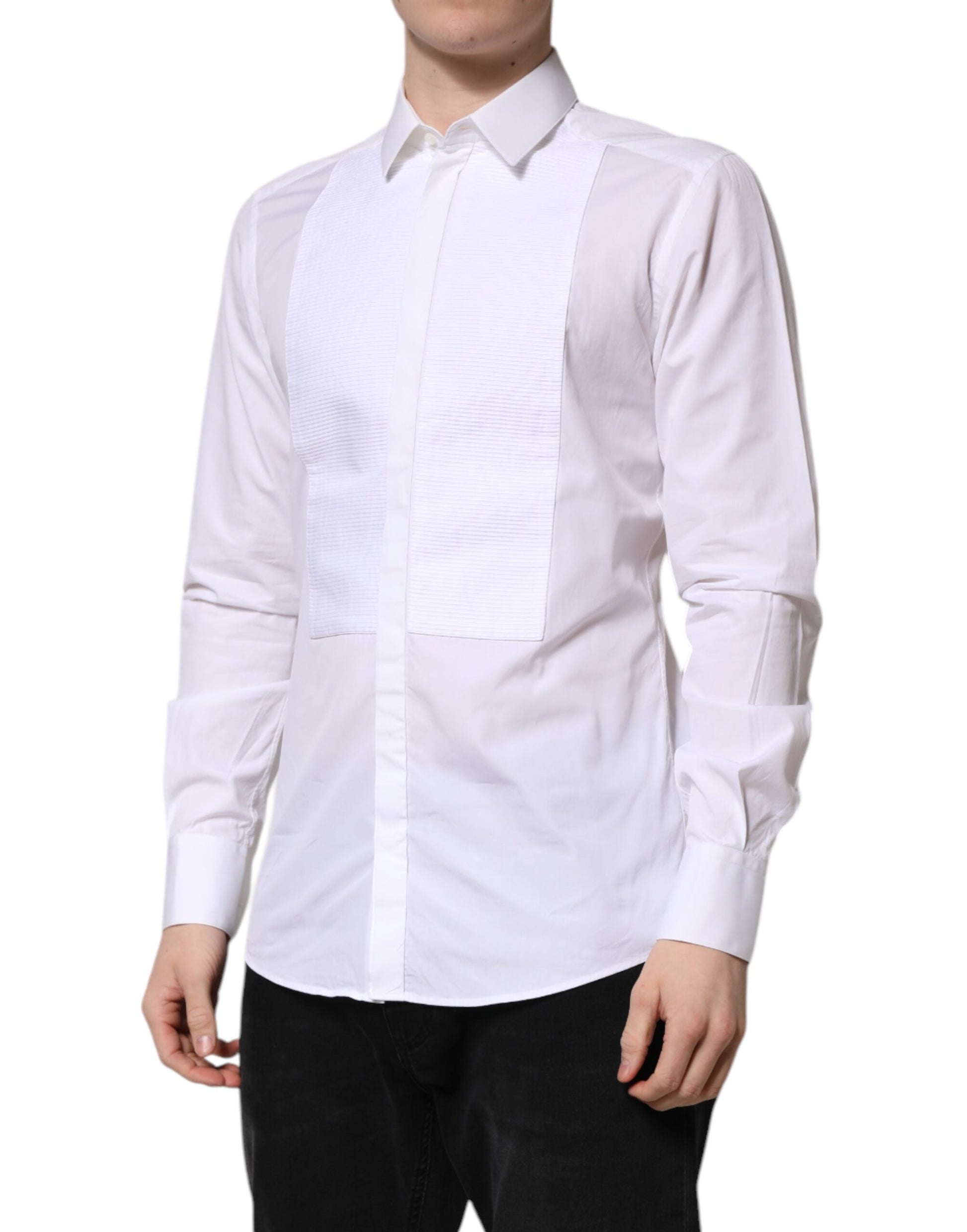 Chemise habillée en coton Dolce & Gabbana GOLD blanche avec plastron
