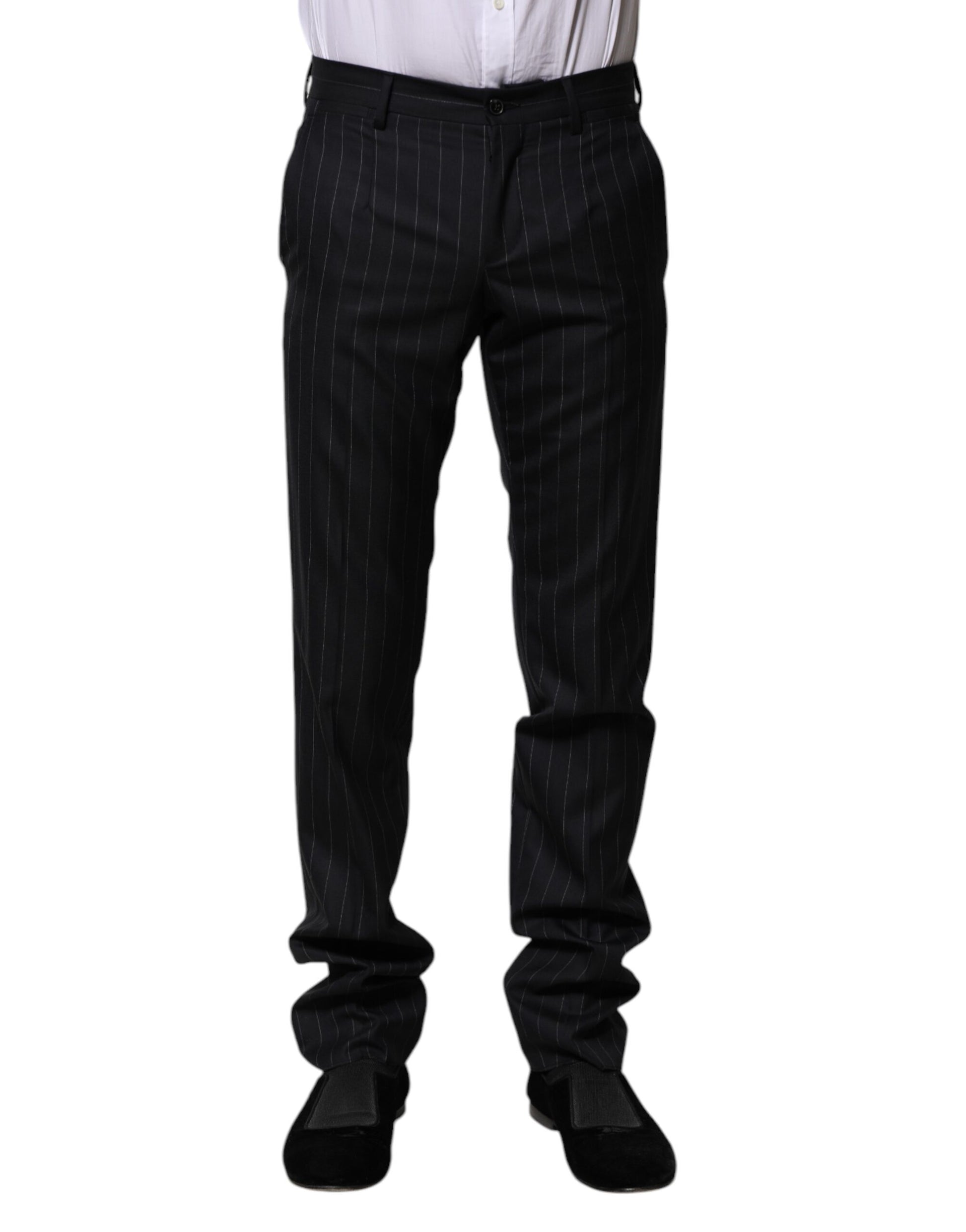 Pantalon de cérémonie à rayures en laine noire Dolce & Gabbana
