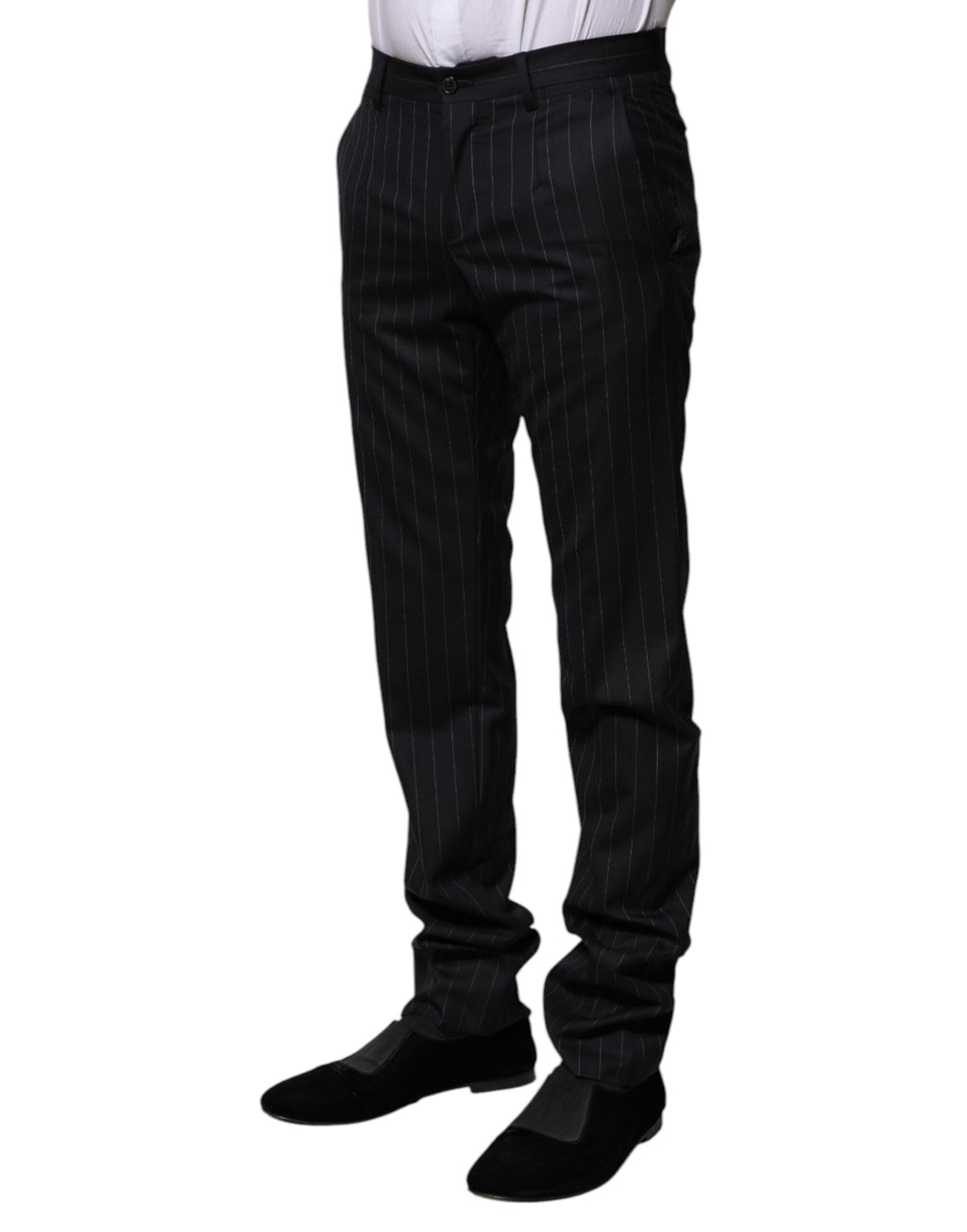 Pantalon de cérémonie à rayures en laine noire Dolce & Gabbana