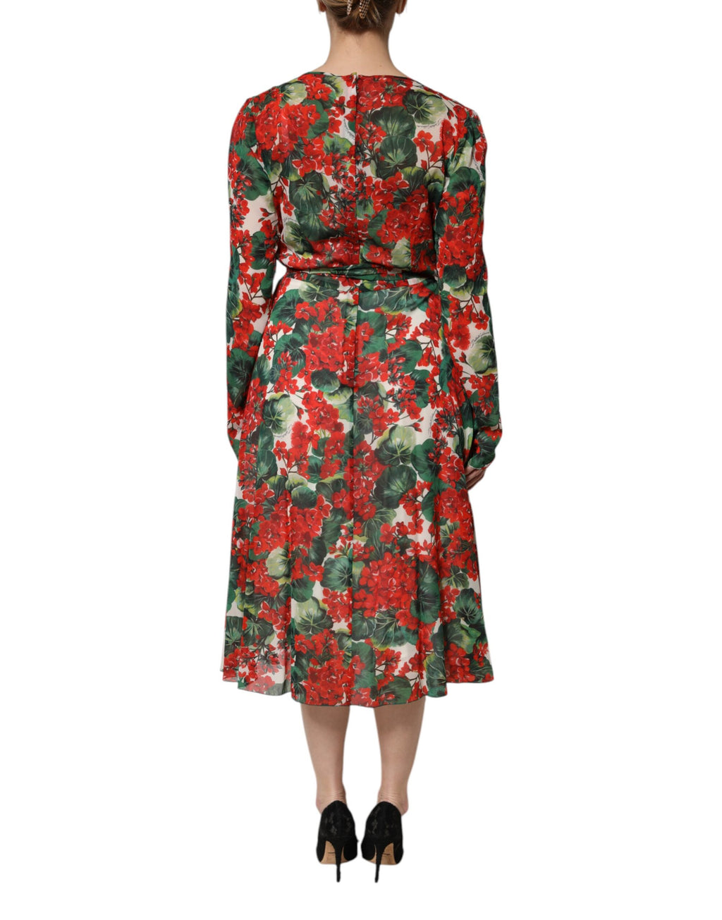Robe longue Dolce & Gabbana à manches longues, col en V et imprimé floral multicolore