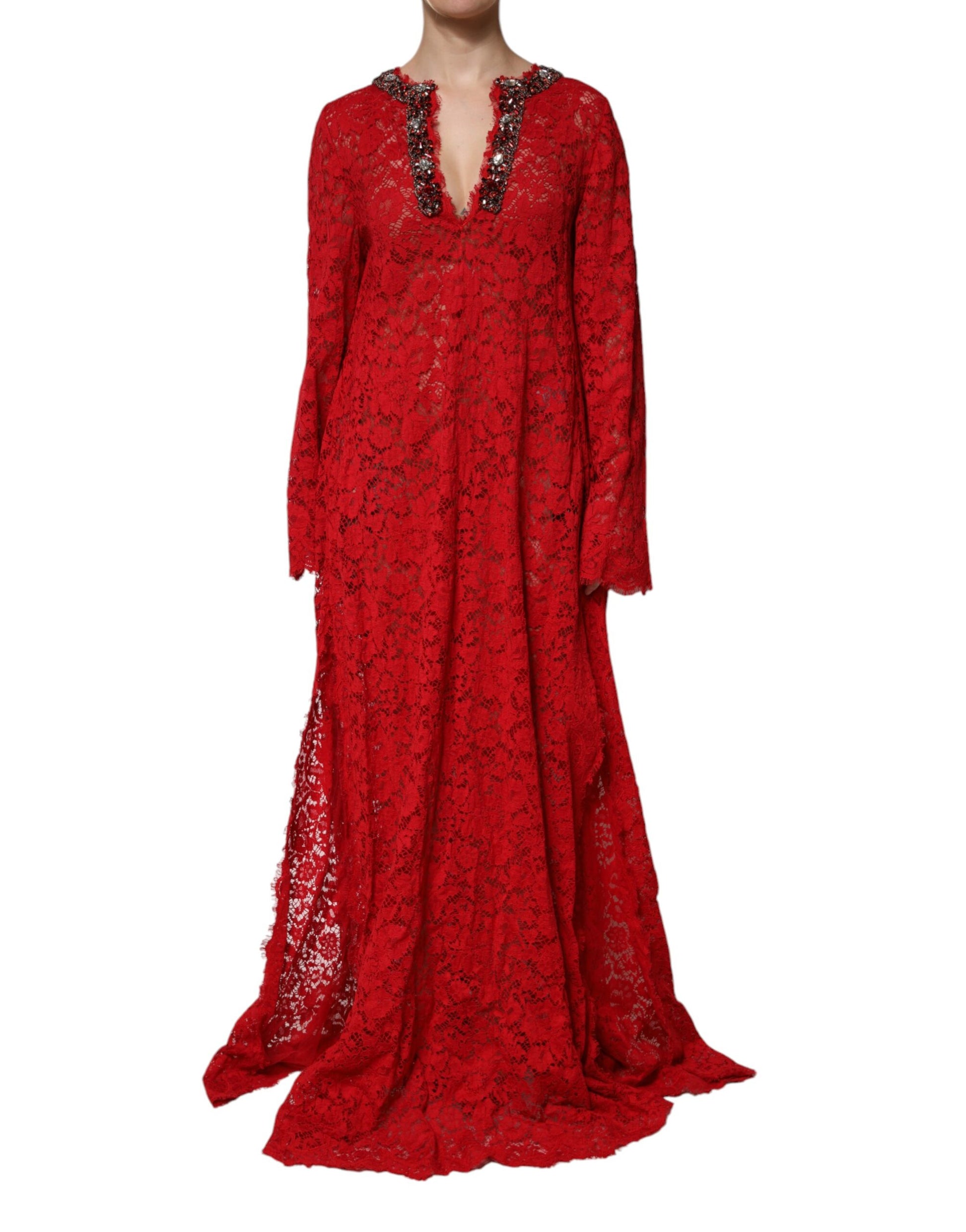 Robe Dolce & Gabbana en dentelle florale rouge ornée de strass