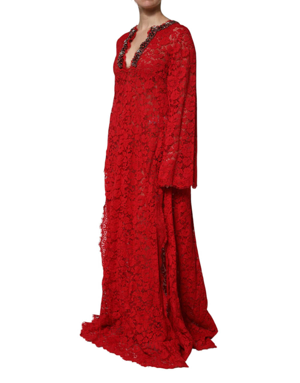 Robe Dolce & Gabbana en dentelle florale rouge ornée de strass