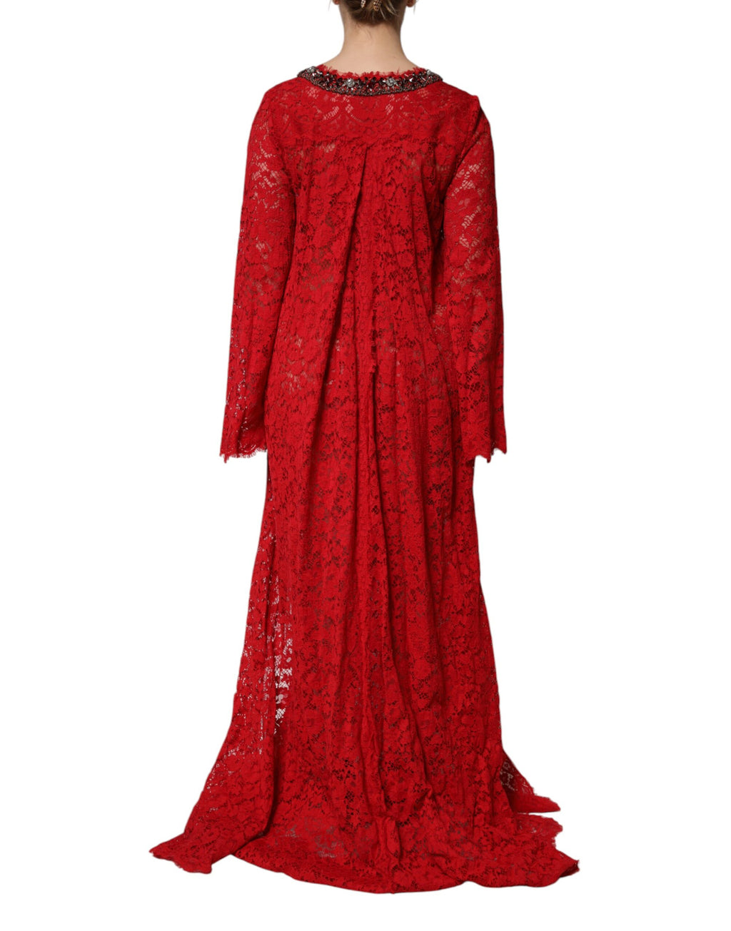 Robe Dolce & Gabbana en dentelle florale rouge ornée de strass