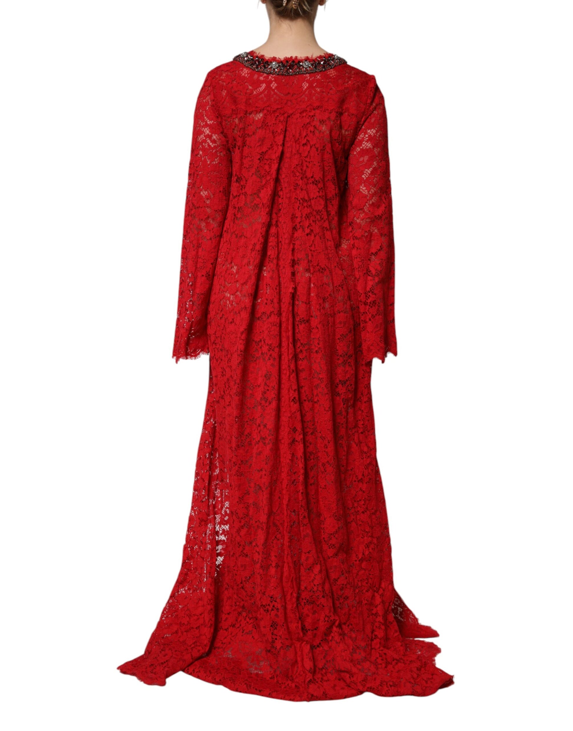 Robe Dolce & Gabbana en dentelle florale rouge ornée de strass