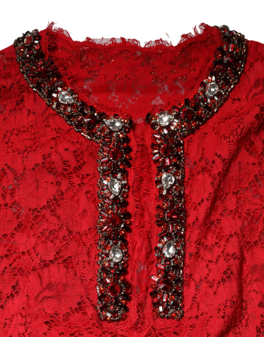 Robe Dolce & Gabbana en dentelle florale rouge ornée de strass