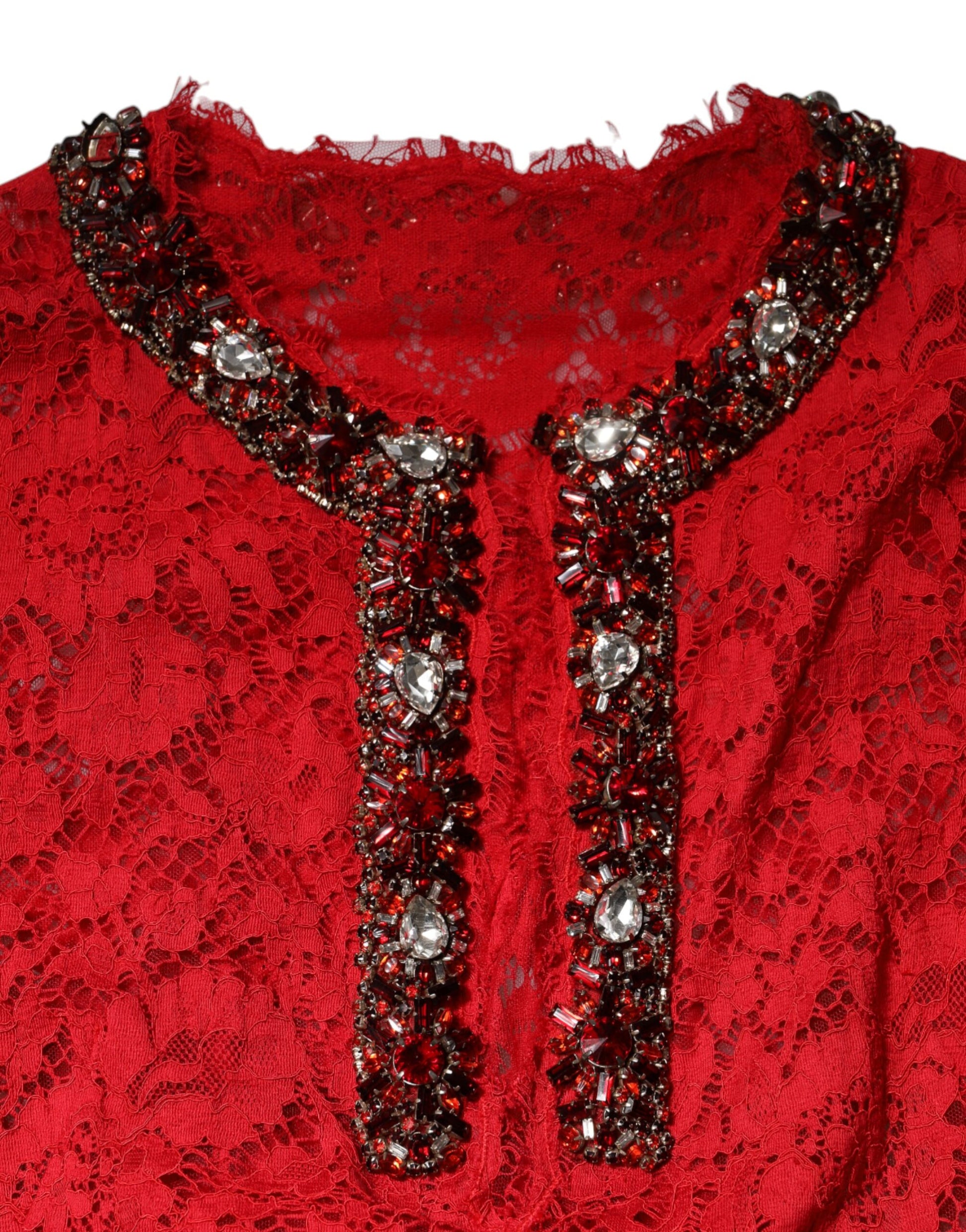 Robe Dolce & Gabbana en dentelle florale rouge ornée de strass