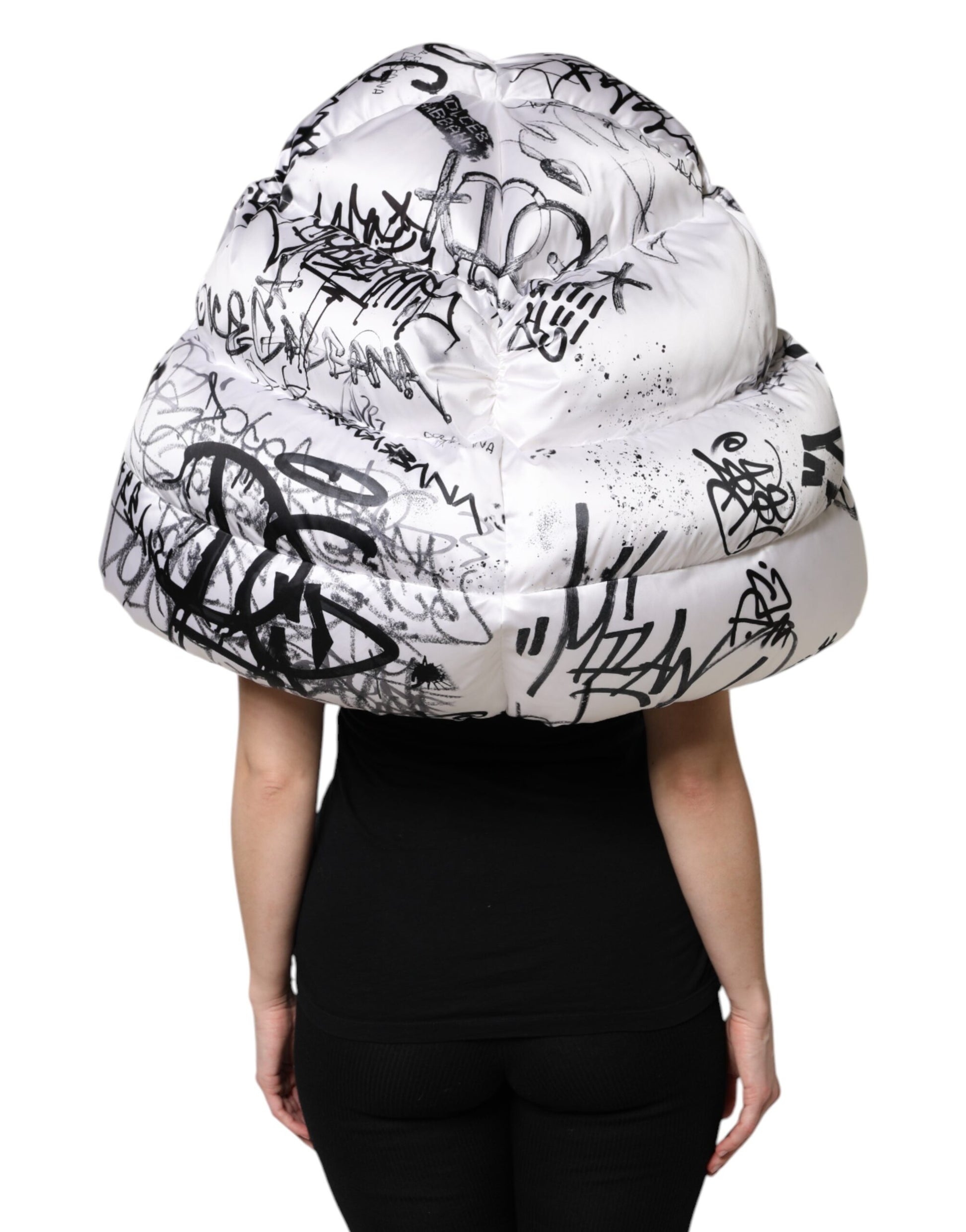 Dolce & Gabbana Chapeau matelassé à capuche imprimé en polyester blanc