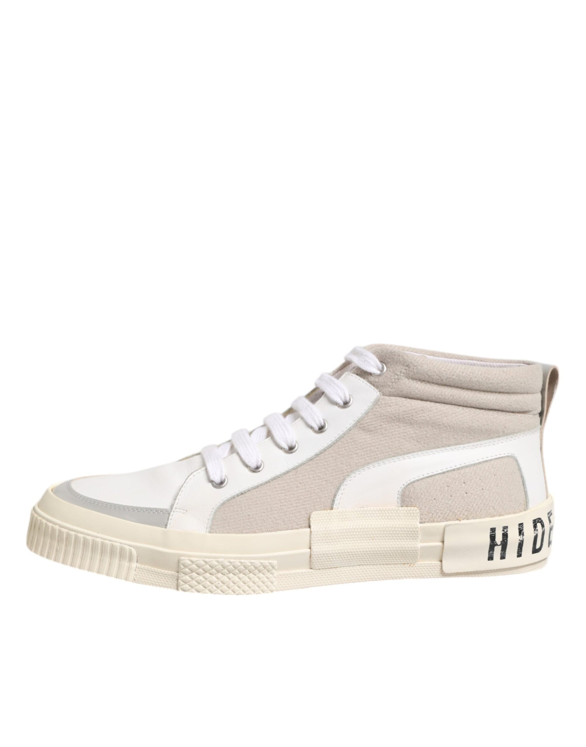 HIDE & JACK White Beige Lace Up Mid Top Casual Sneakers Shoes